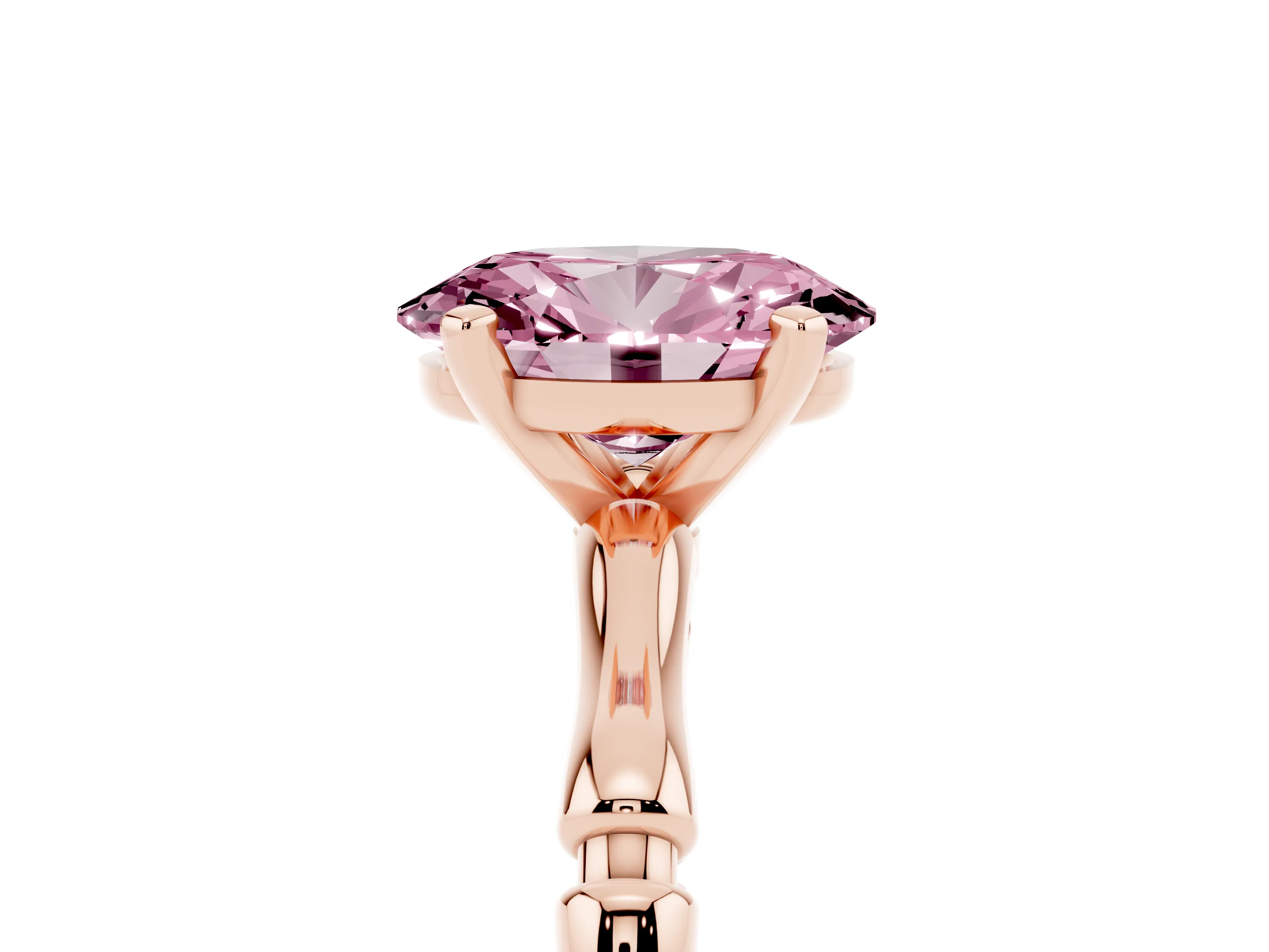 Fancy Pink Oval Cut Diamond Solitaire Ring Set in Rose gold with Bamboo Band and Prong Setting