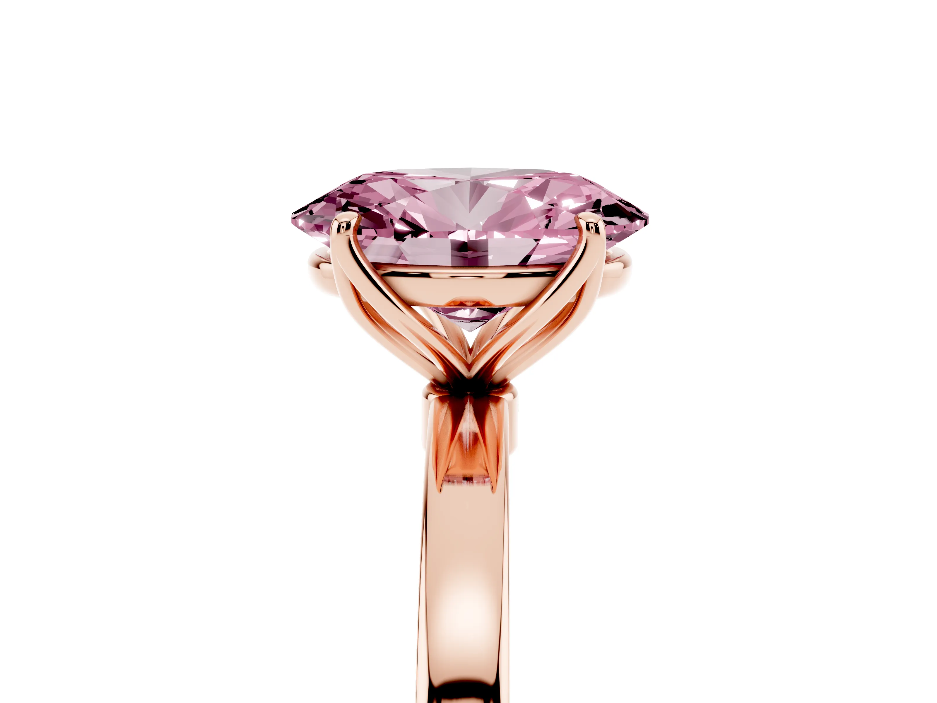 Fancy Pink Oval Cut Diamond Solitaire Ring Set in Rose gold with Prong Setting and Thin Polished Band