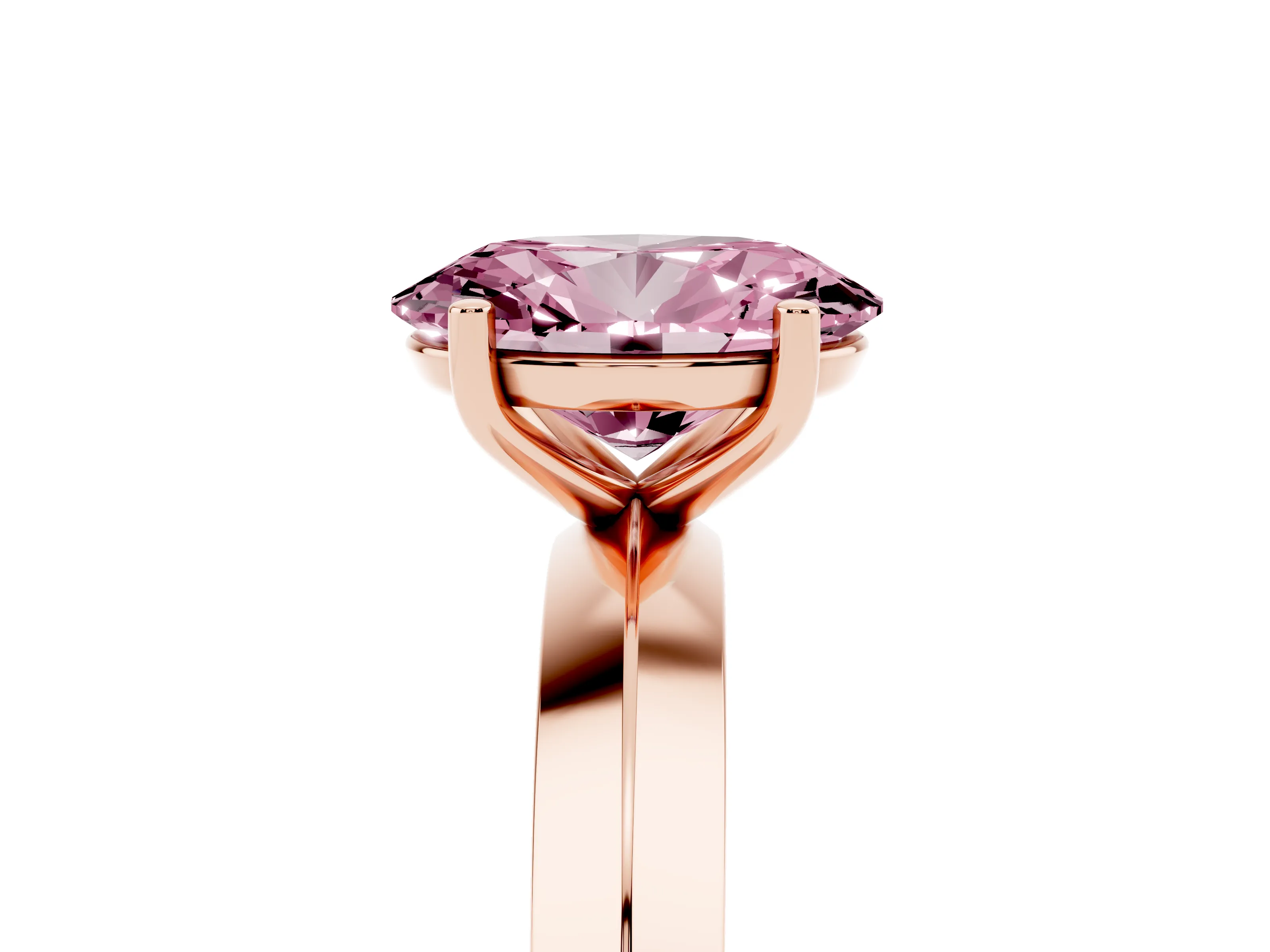 Fancy Pink Oval Cut Diamond Solitaire Engagement Ring Set in Rose gold with Flat Band and Prong Setting
