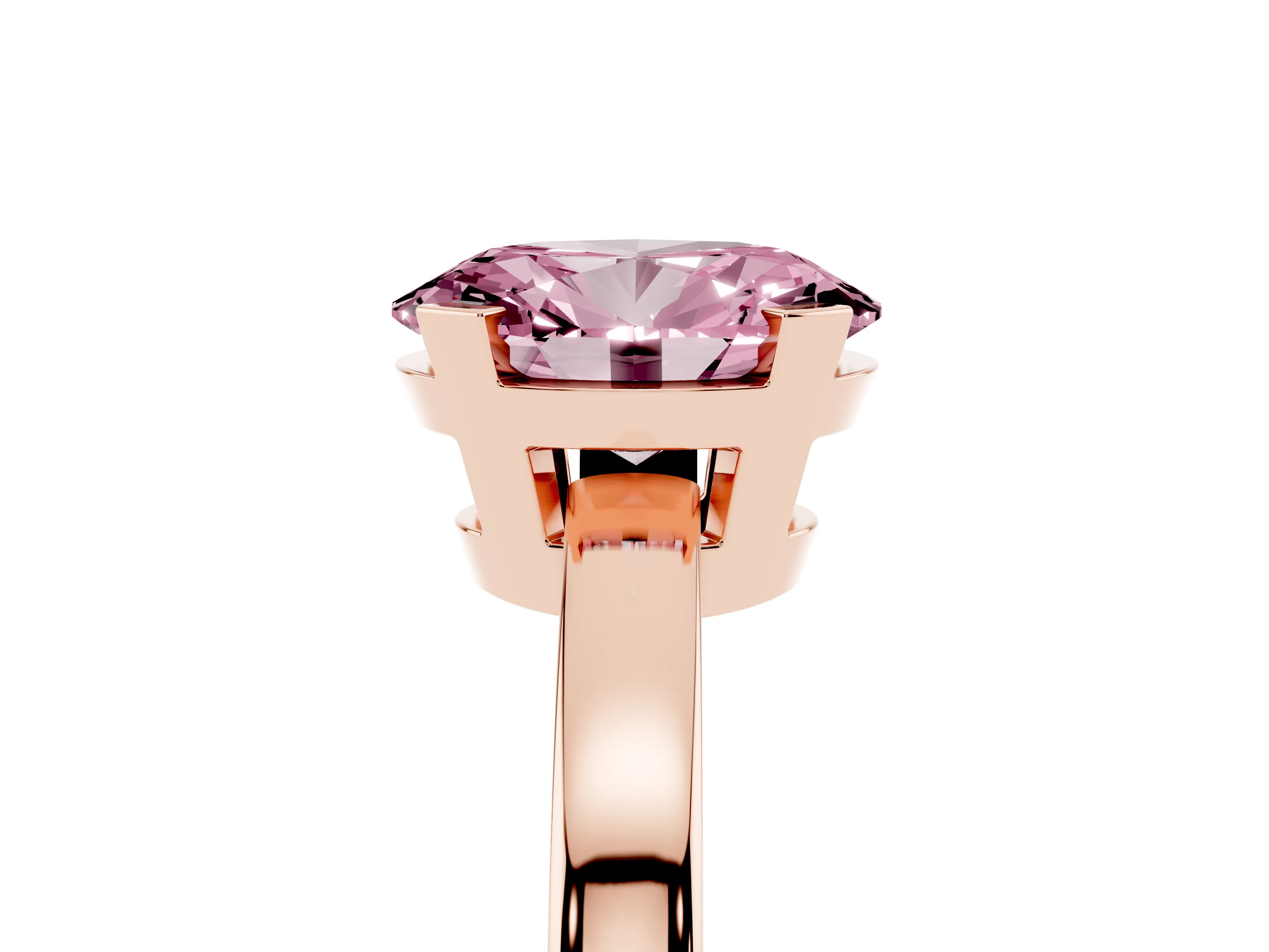 Fancy Pink Oval Cut Diamond Solitaire Ring Set in Rose gold with Prong Head and Smooth Polished Band