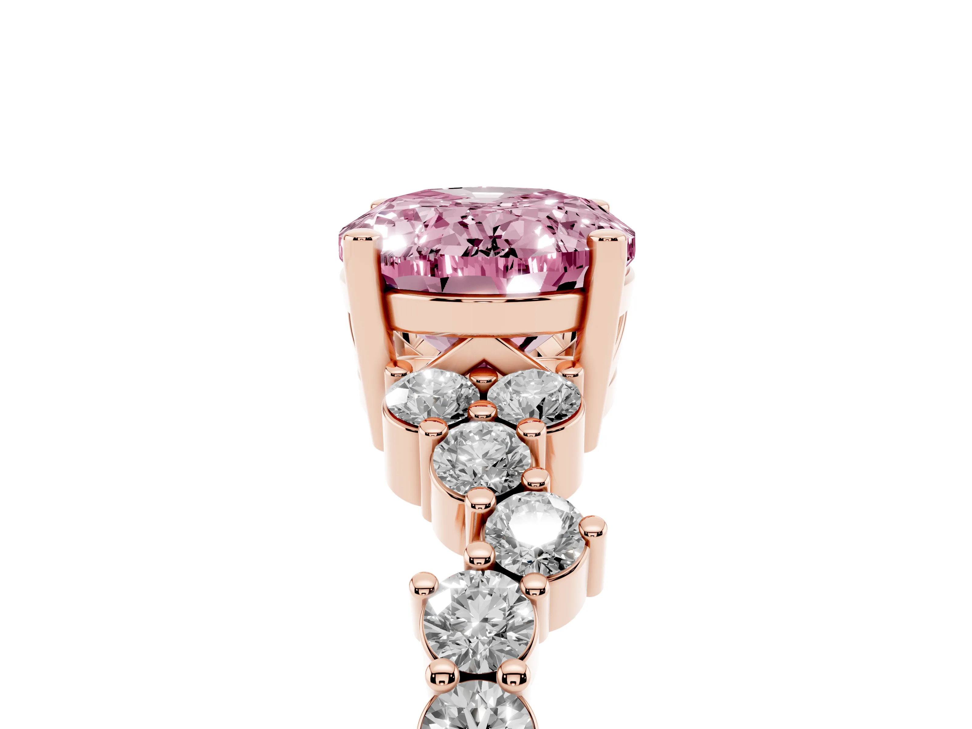 Fancy Pink Oval Cut Diamond Ring Set in Rose gold with Scattered Round Accents