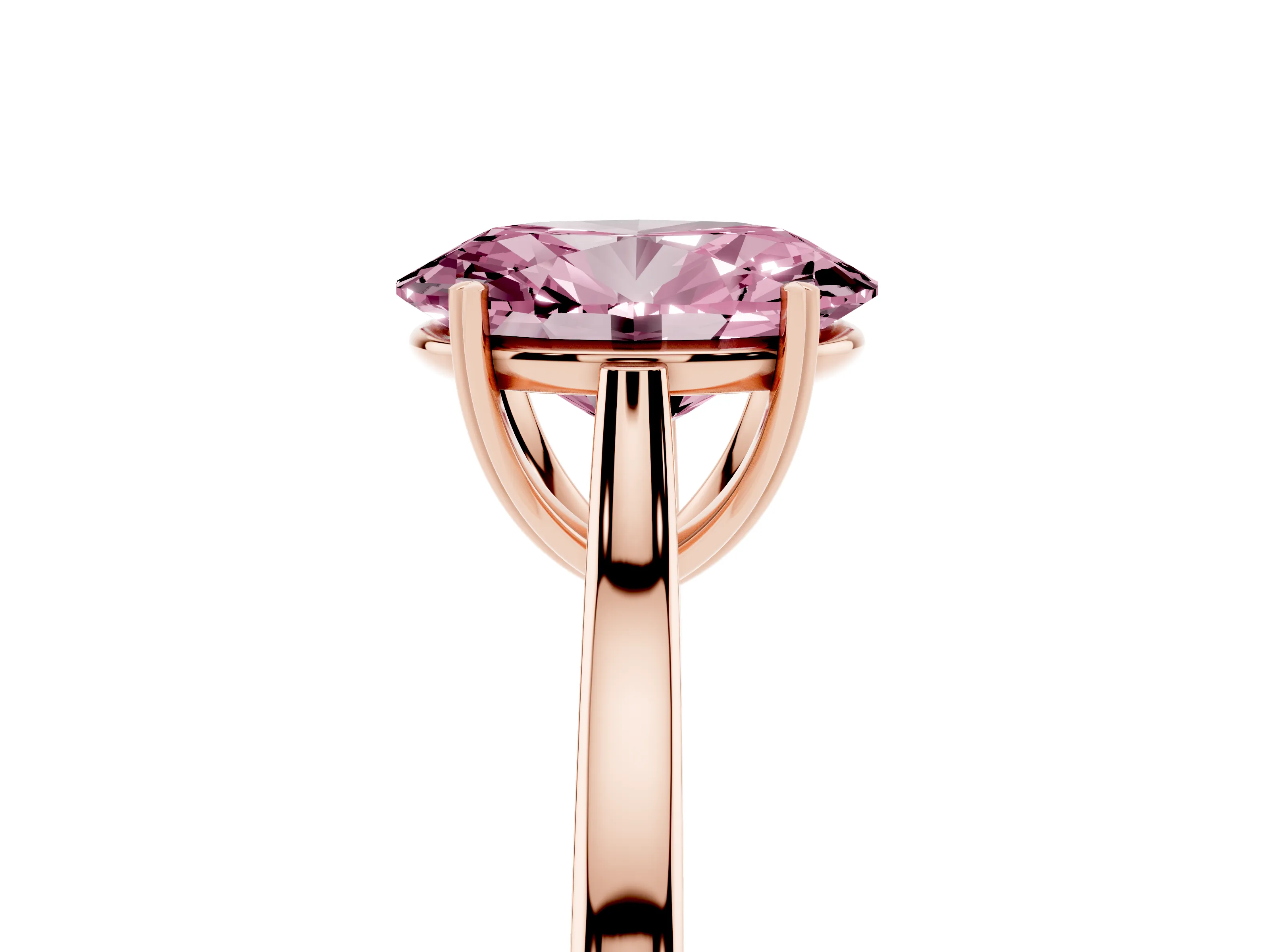 Fancy Pink Oval Cut Diamond Solitaire Heart Prong Engagement Ring Set in Rose gold with Tapered Band