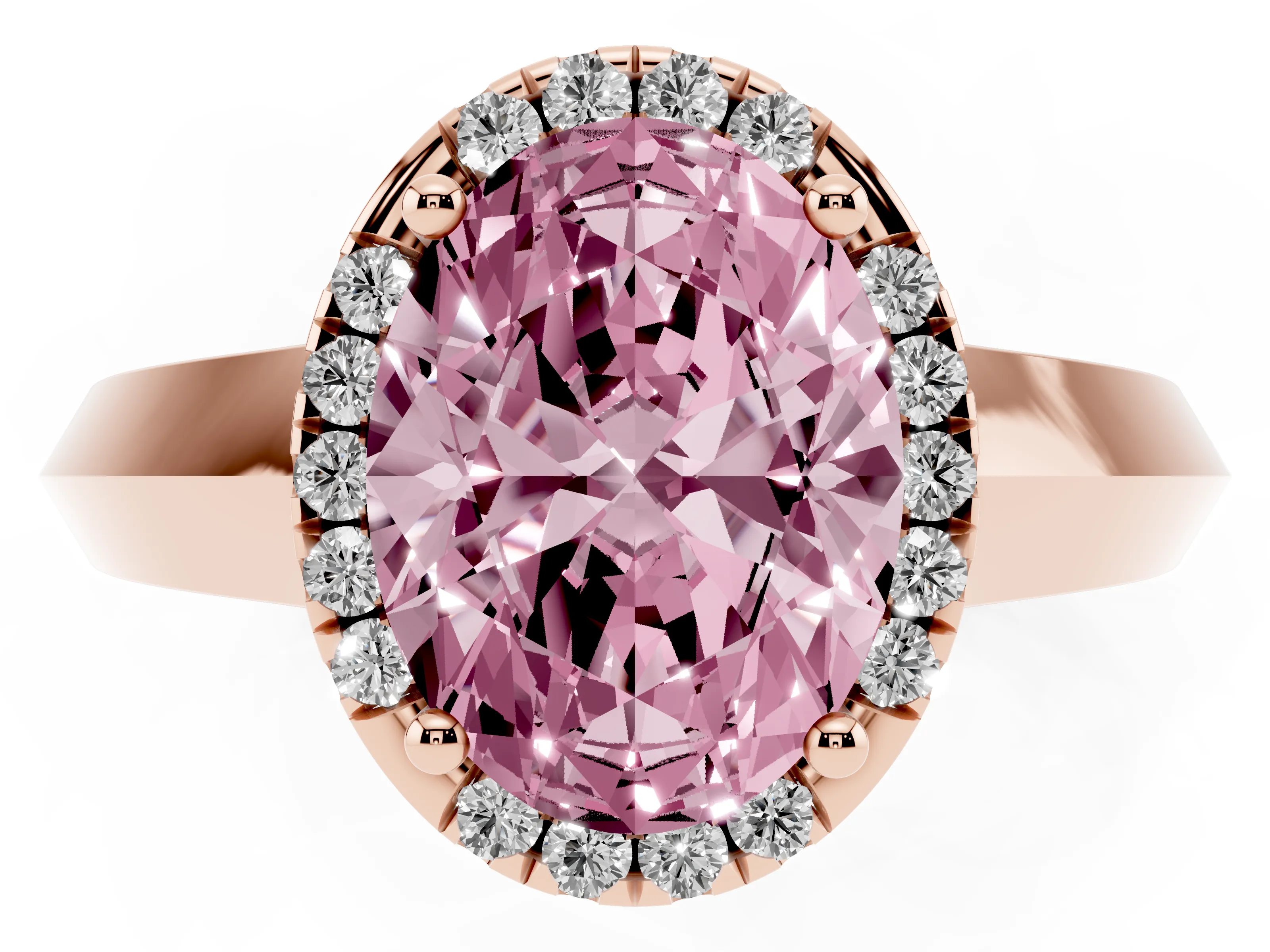 Fancy Pink Oval Cut Diamond Halo Ring Set in Rose gold with Cathedral Band and Prong Setting