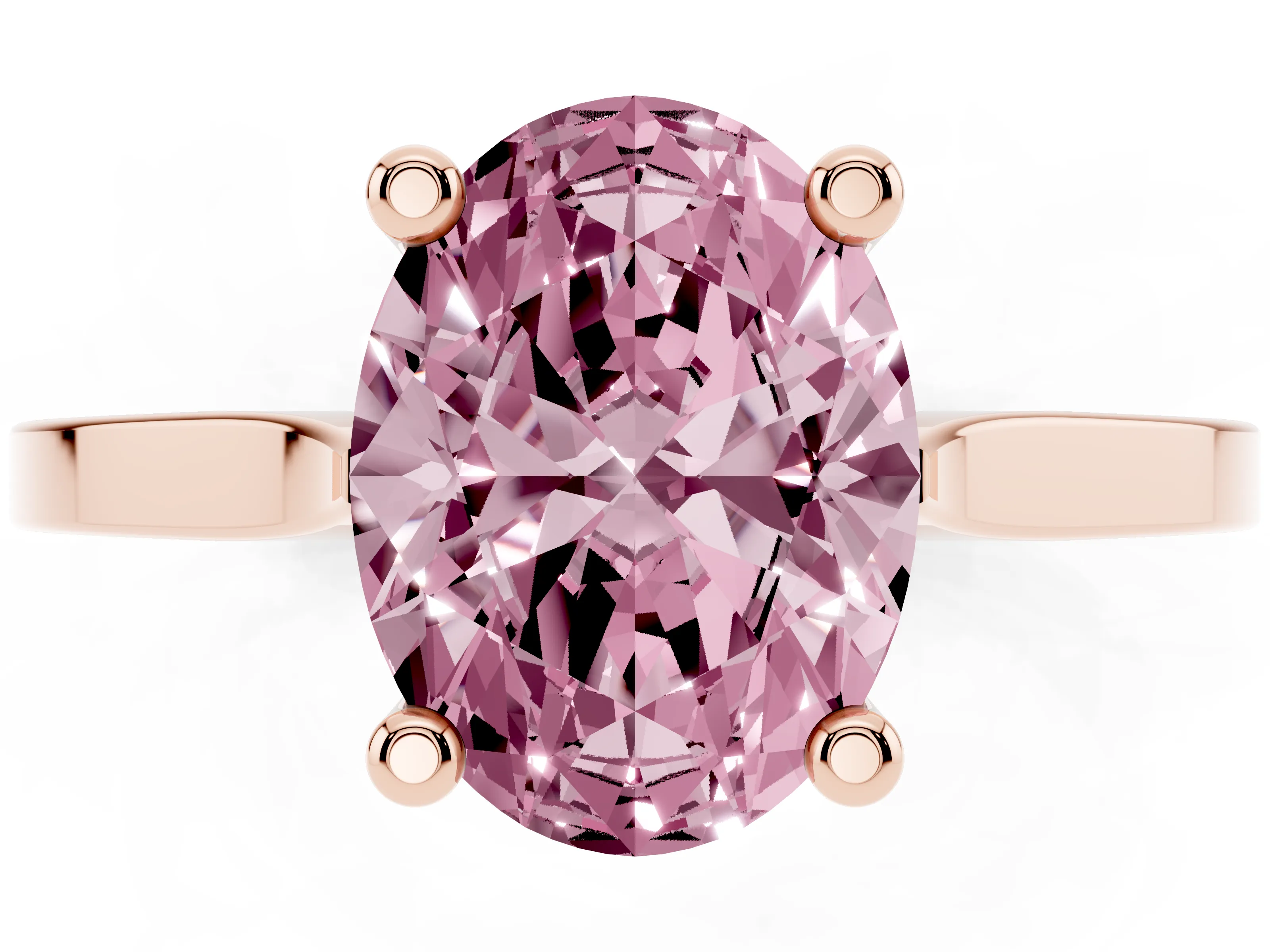 Fancy Pink Oval Cut Diamond Solitaire Ring Set in Rose gold with Prong Setting and Tapered Band