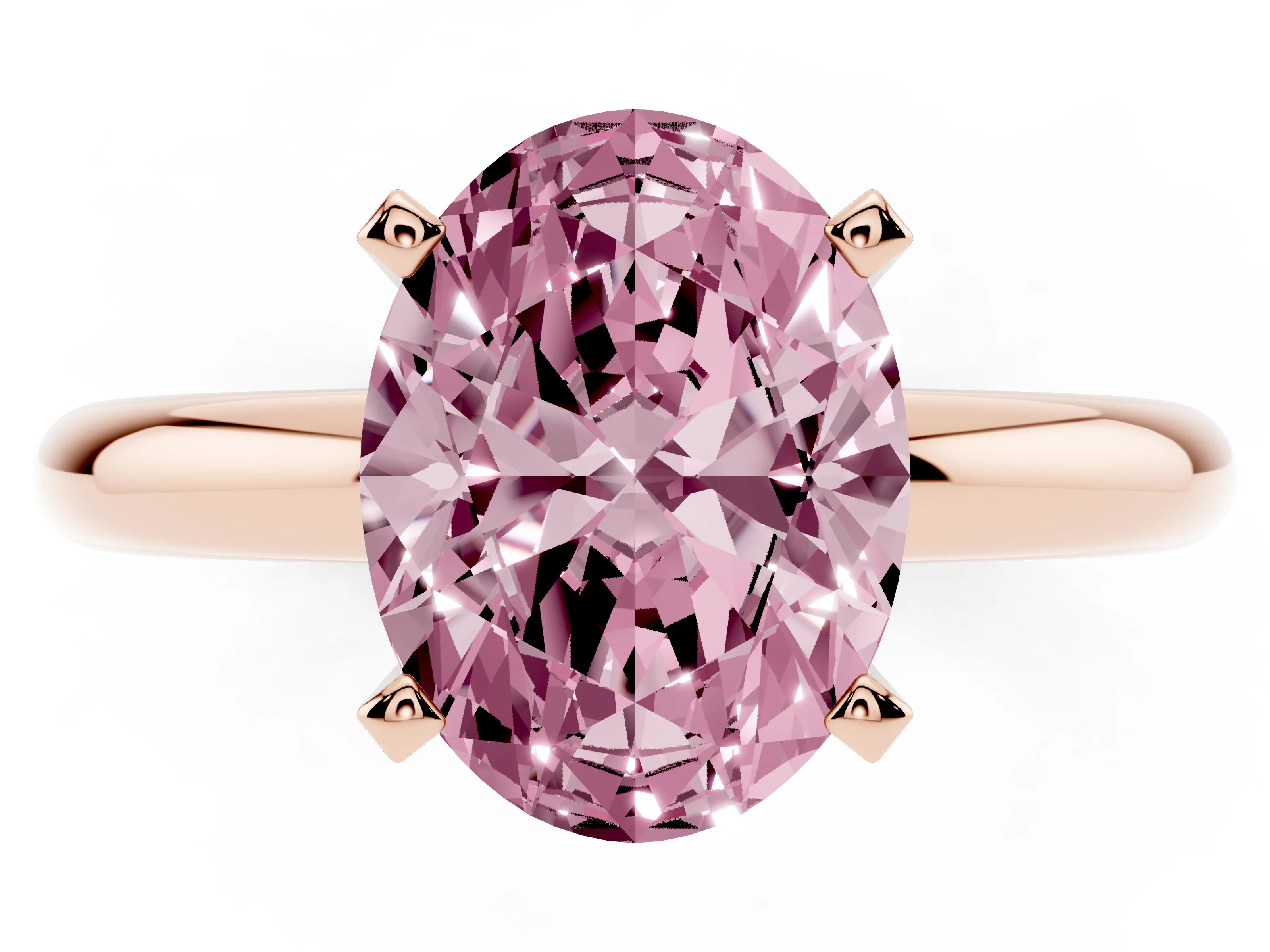 Fancy Pink Oval Cut Diamond Solitaire Engagement Ring Set in Rose gold with Round Band and Prong Setting
