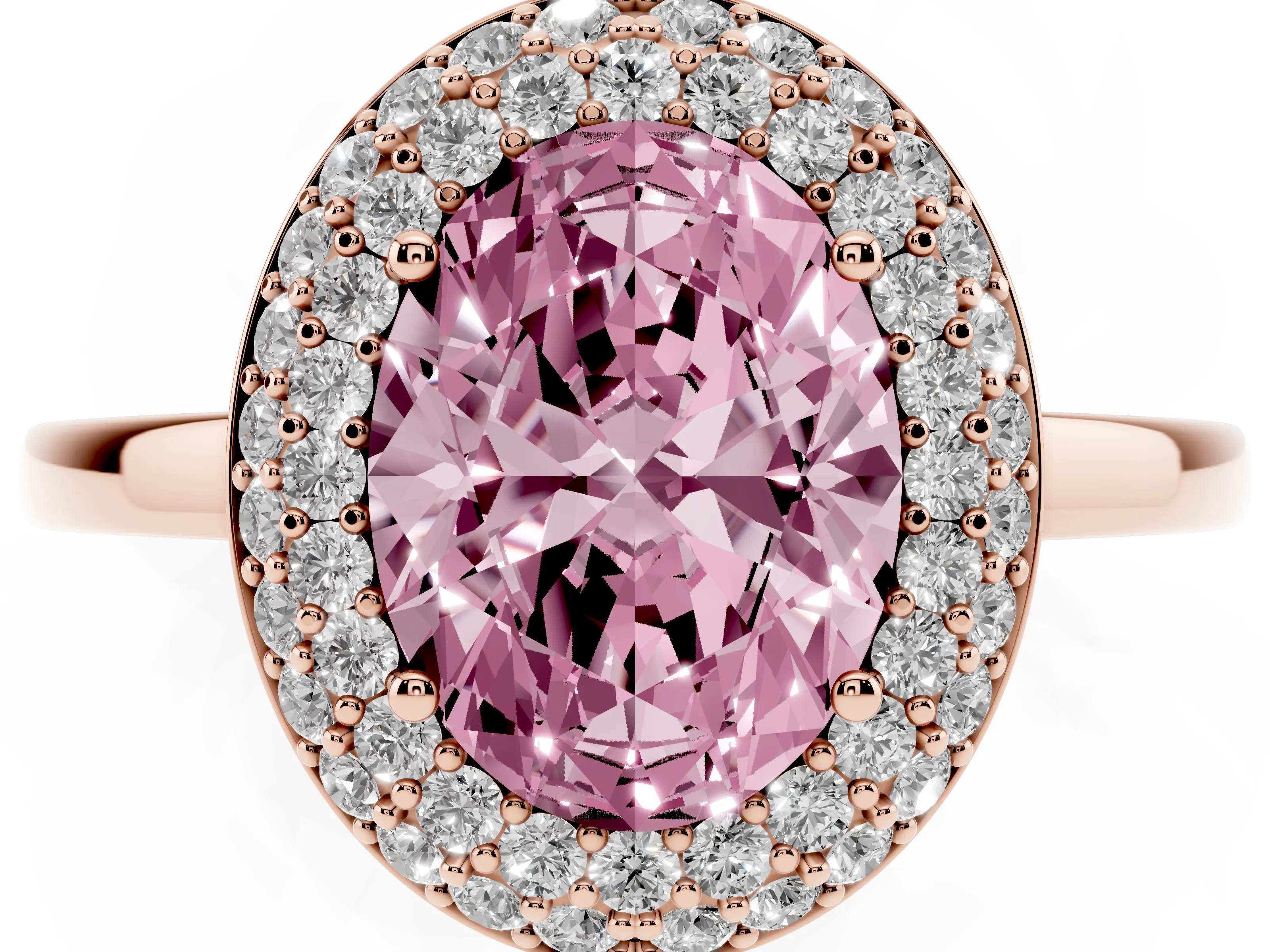 Fancy Pink Oval Cut Diamond Halo Engagement Ring Set in Rose gold with Solitaire Band and Prong Setting