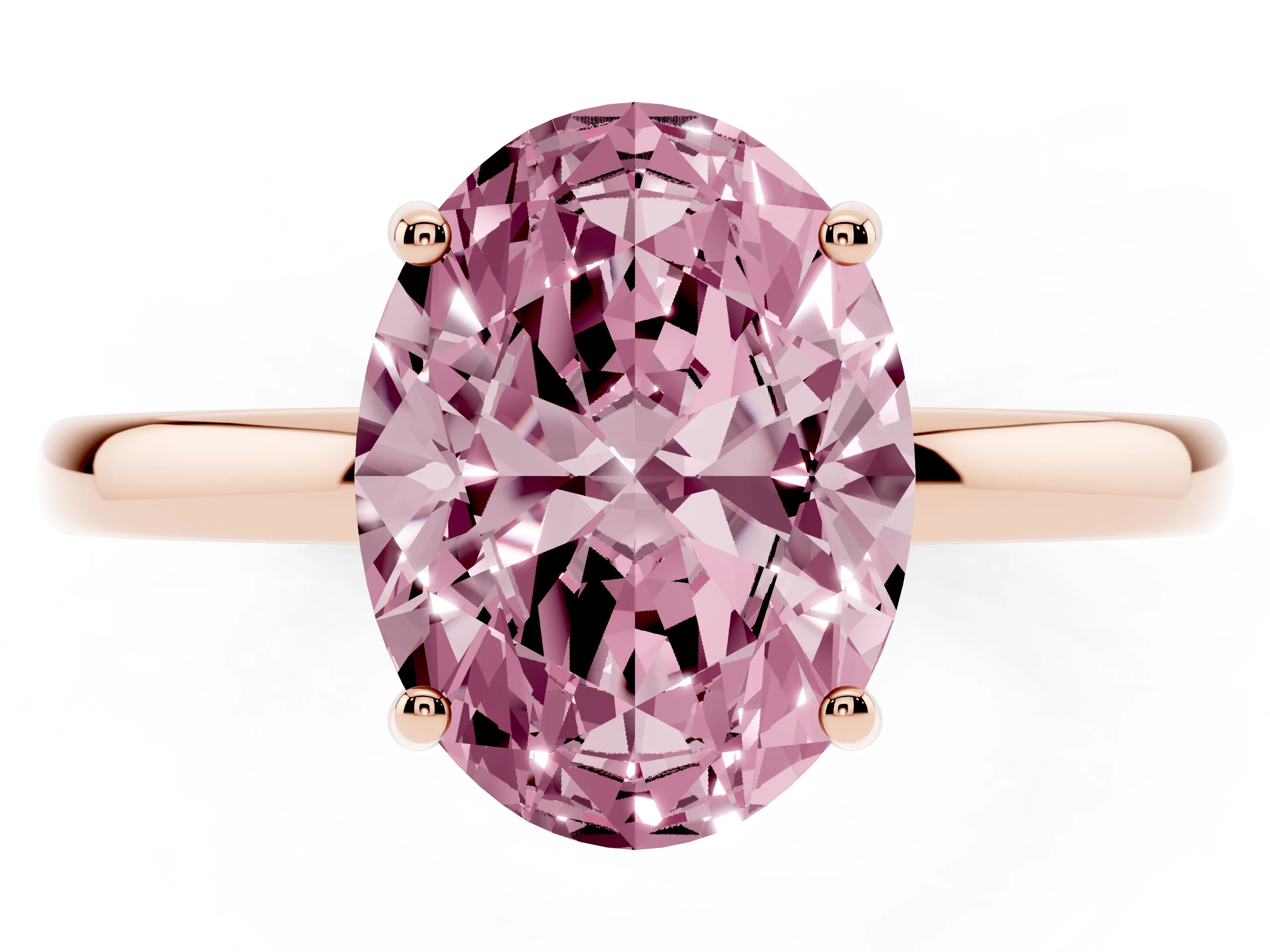 Fancy Pink Oval Cut Diamond Solitaire Ring Set in Rose gold with Plain Band and Prong Setting