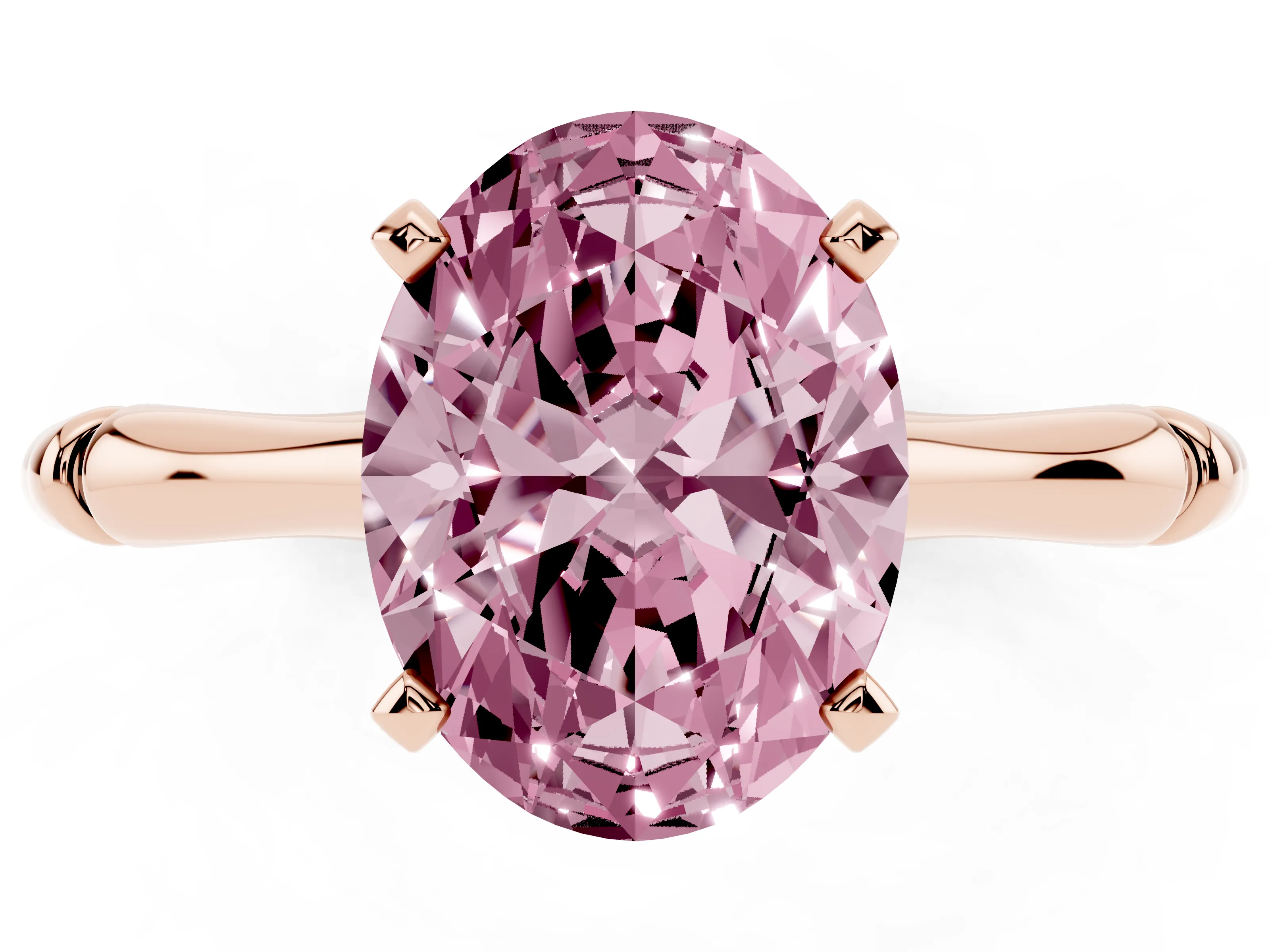 Fancy Pink Oval Cut Diamond Solitaire Ring Set in Rose gold with Bamboo Band and Prong Setting