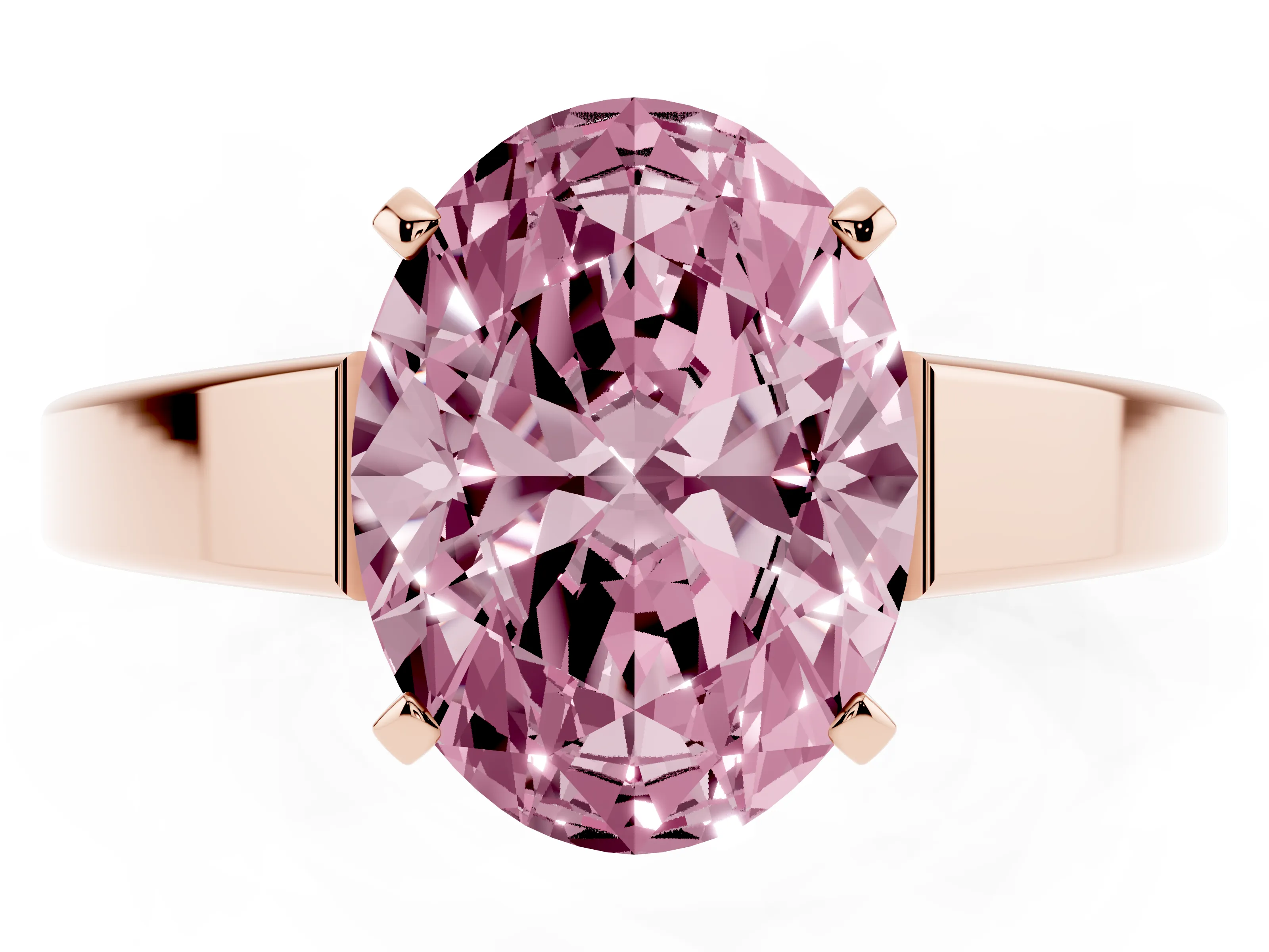 Fancy Pink Oval Cut Diamond Solitaire Engagement Ring Set in Rose gold with Prong Setting and Tapered Band