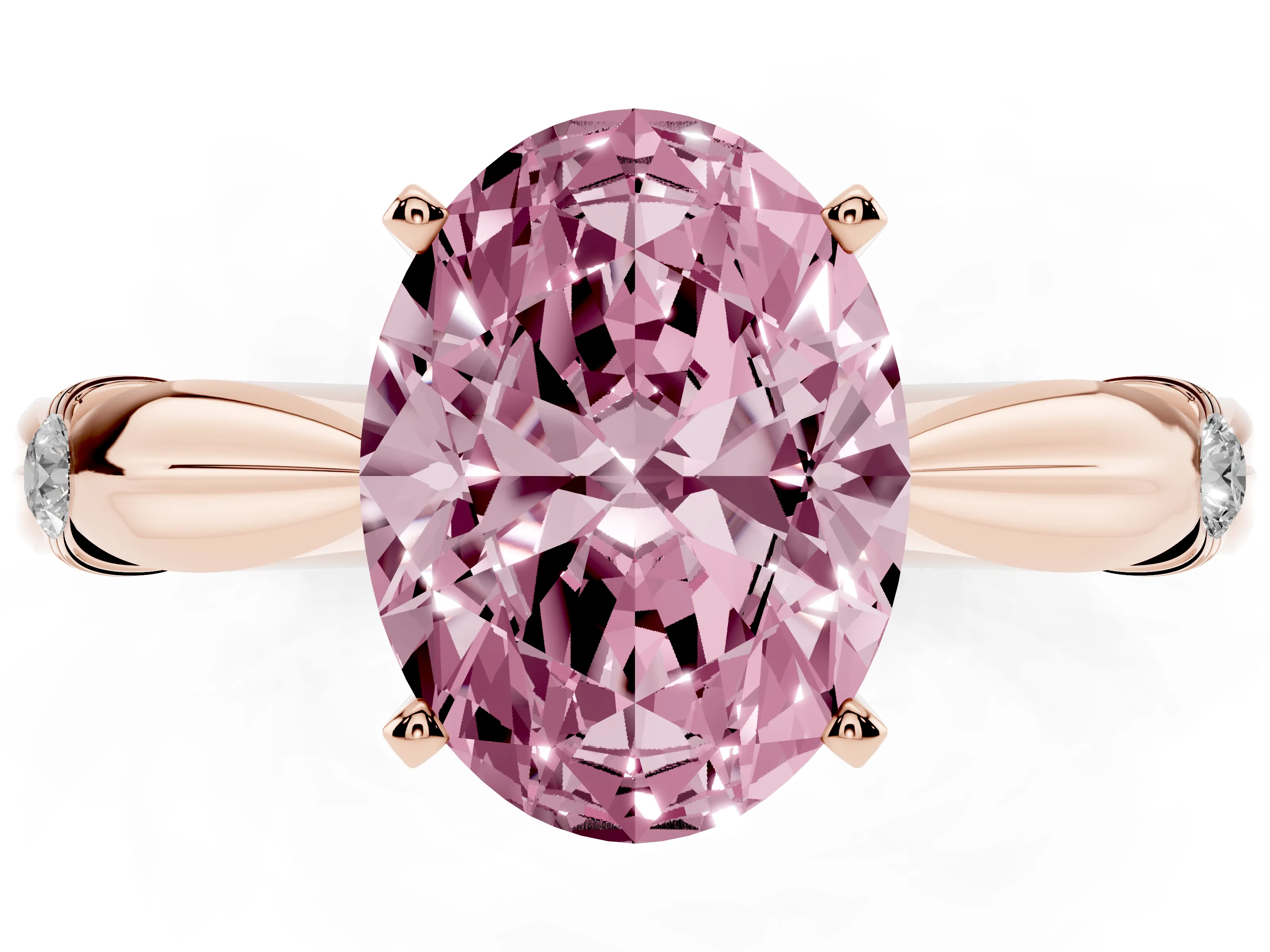 Fancy Pink Oval Cut Diamond Solitaire Twisted Band Ring Set in Rose gold with Accent Stones and Prong Setting