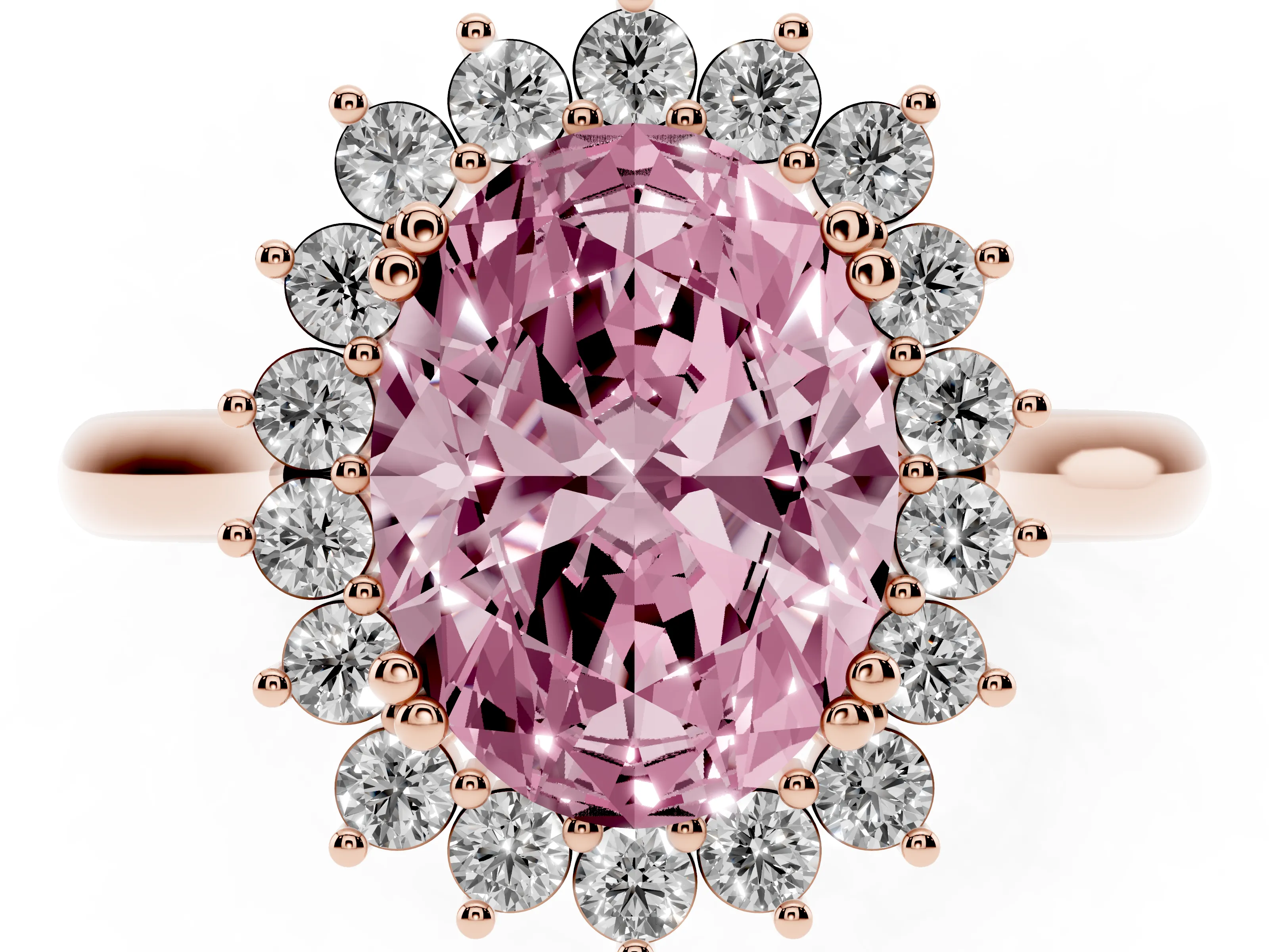 Fancy Pink Oval Cut Diamond Halo Ring Set in Rose gold with Plain Solitaire Band and Prong Setting