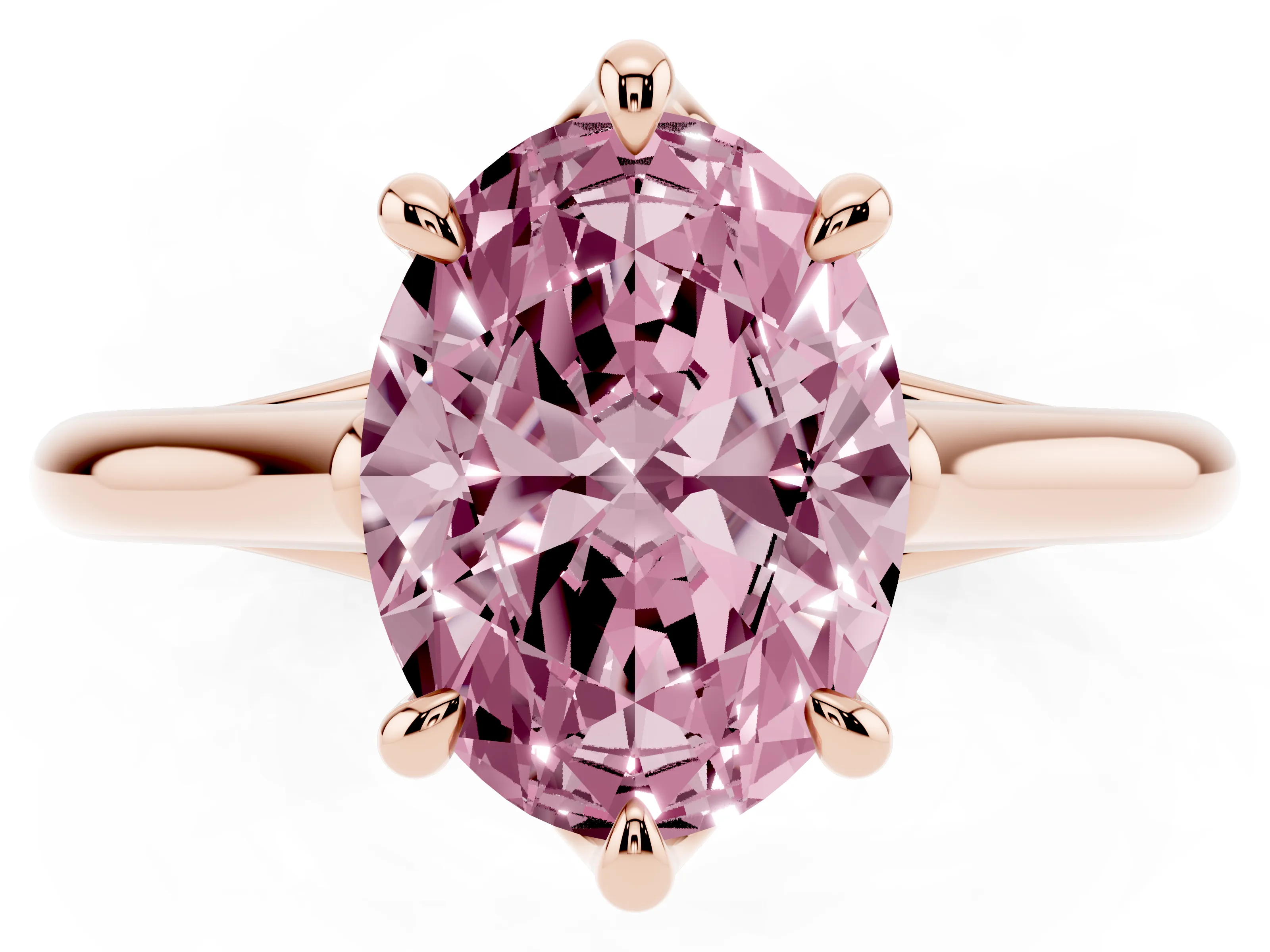 Fancy Pink Oval Cut Diamond Solitaire Engagement Ring Set in Rose gold with Prong Setting and Plain Classic Band