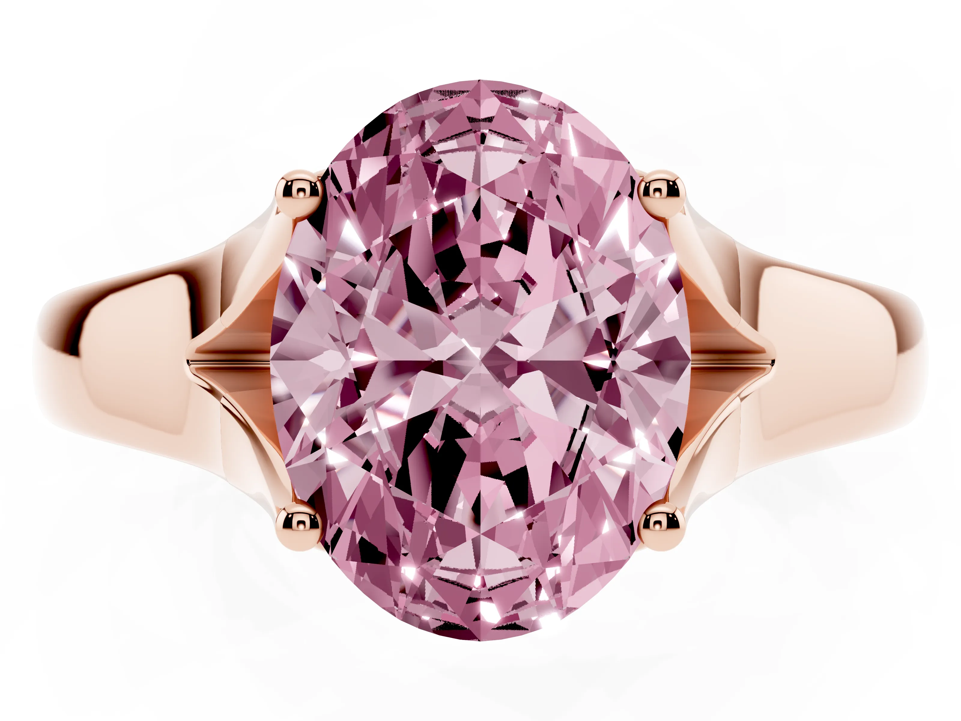 Fancy Pink Oval Cut Diamond Solitaire Ring Set in Rose gold with Arched Cathedral Band and Prong Setting