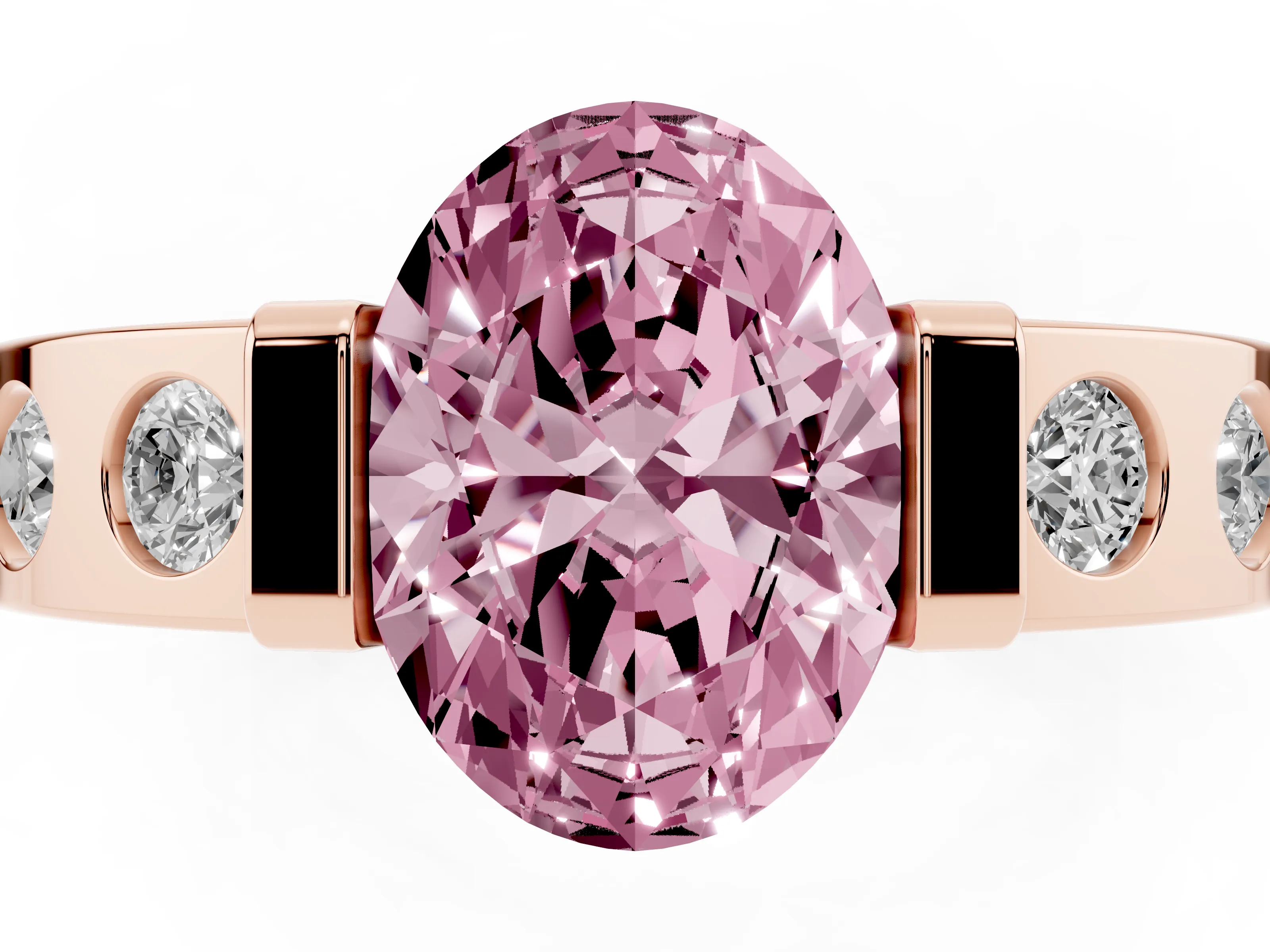 Fancy Pink Oval Cut Diamond Channel-Set Band Ring Set in Rose gold with Bezel Prong Setting