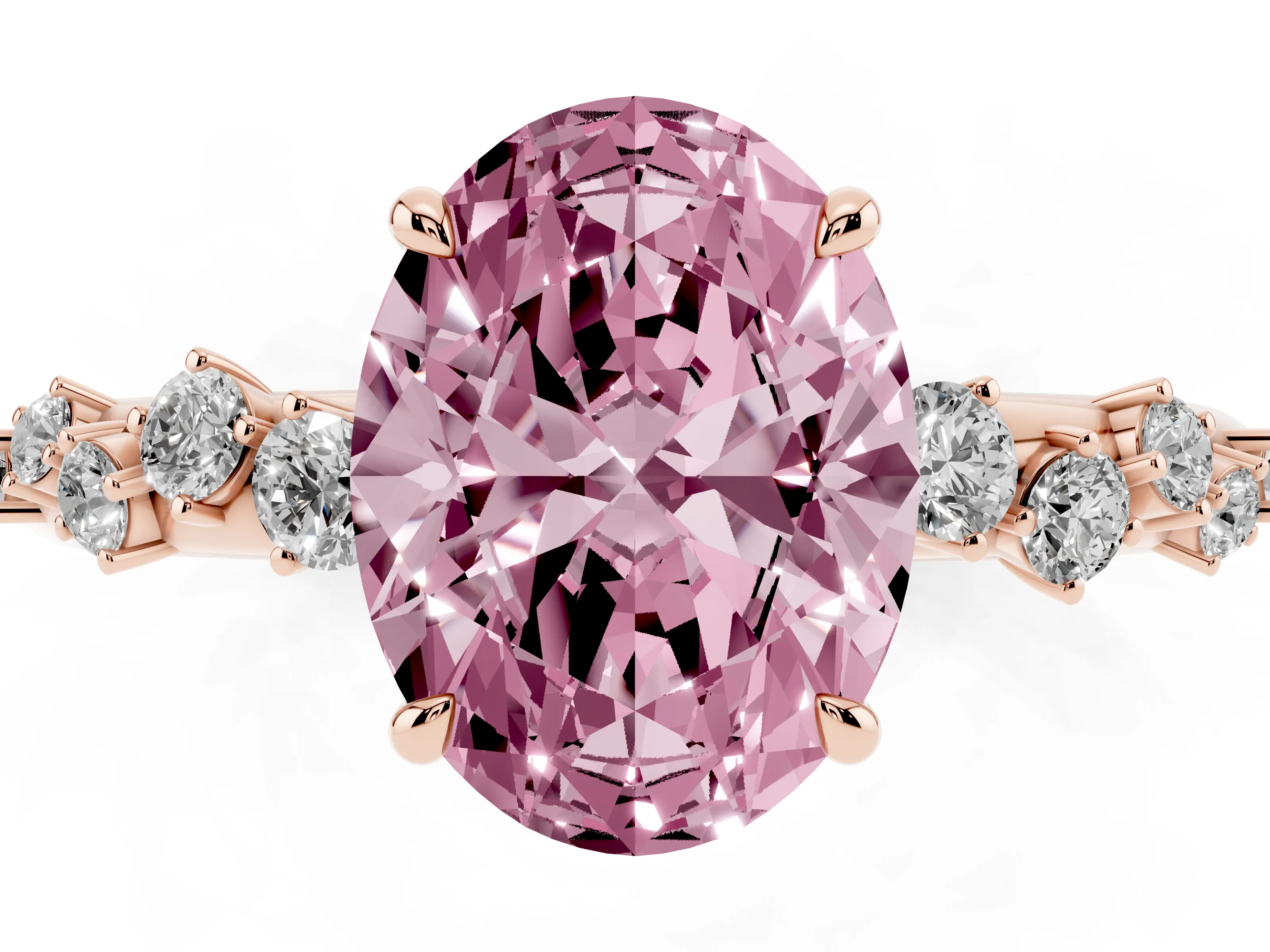 Fancy Pink Oval Cut Diamond Cluster Solitaire Ring Set in Rose gold with Prong Setting