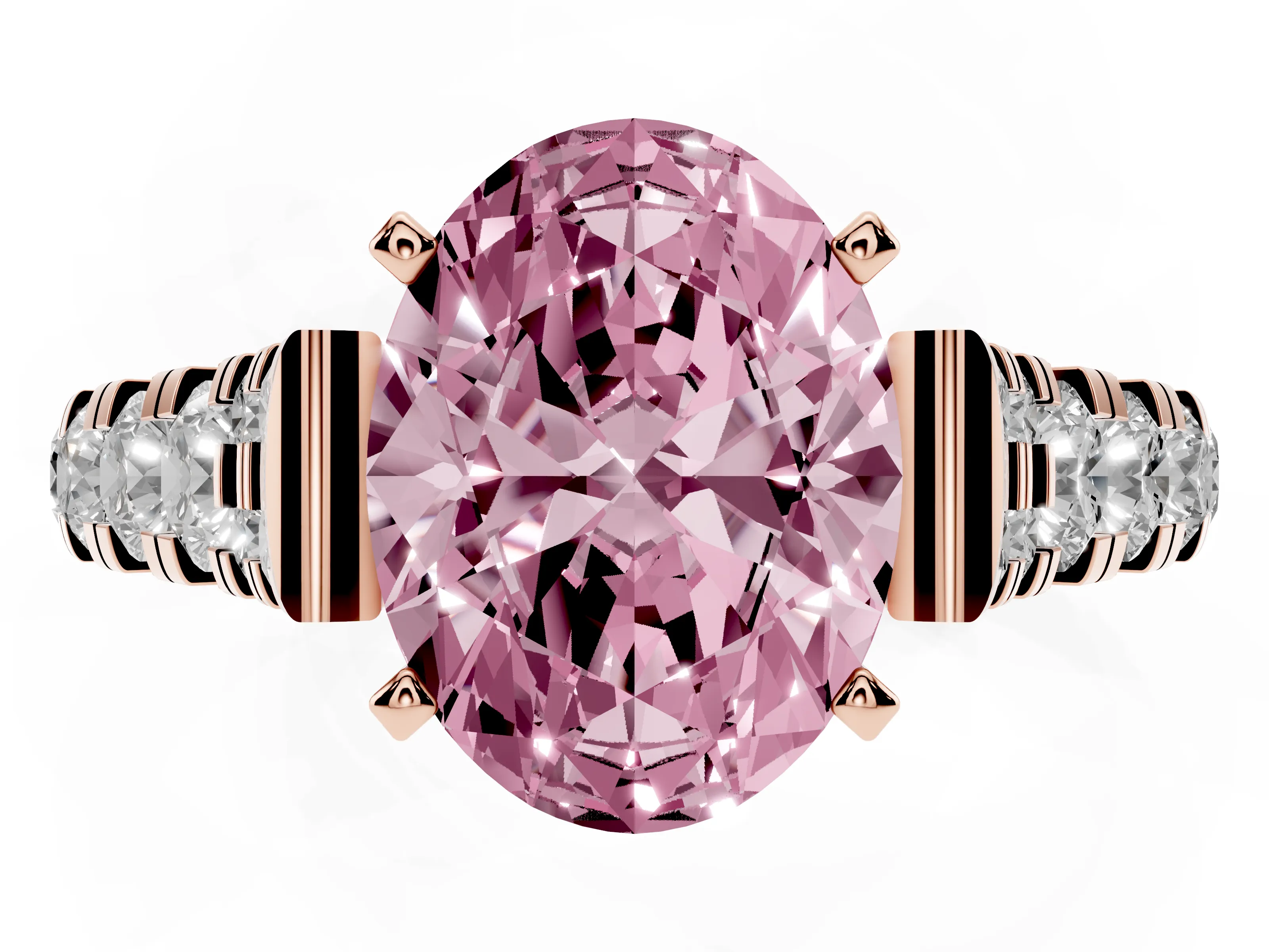 Fancy Pink Oval Cut Diamond Classic Solitaire Ring Set in Rose gold with Pavé Band and Prong Setting