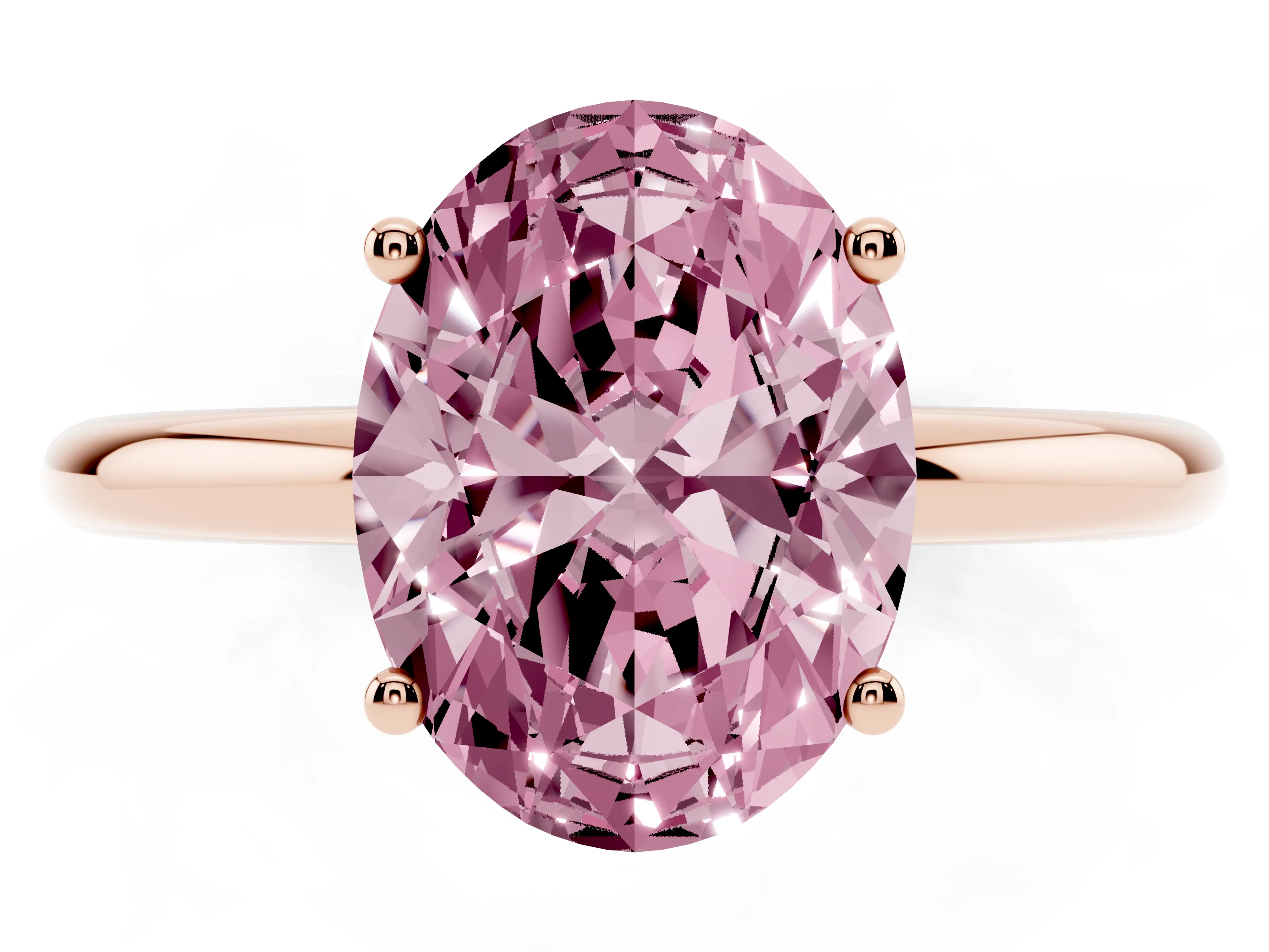 Fancy Pink Oval Cut Diamond Solitaire Engagement Ring Set in Rose gold with Prong Setting and Polished Band