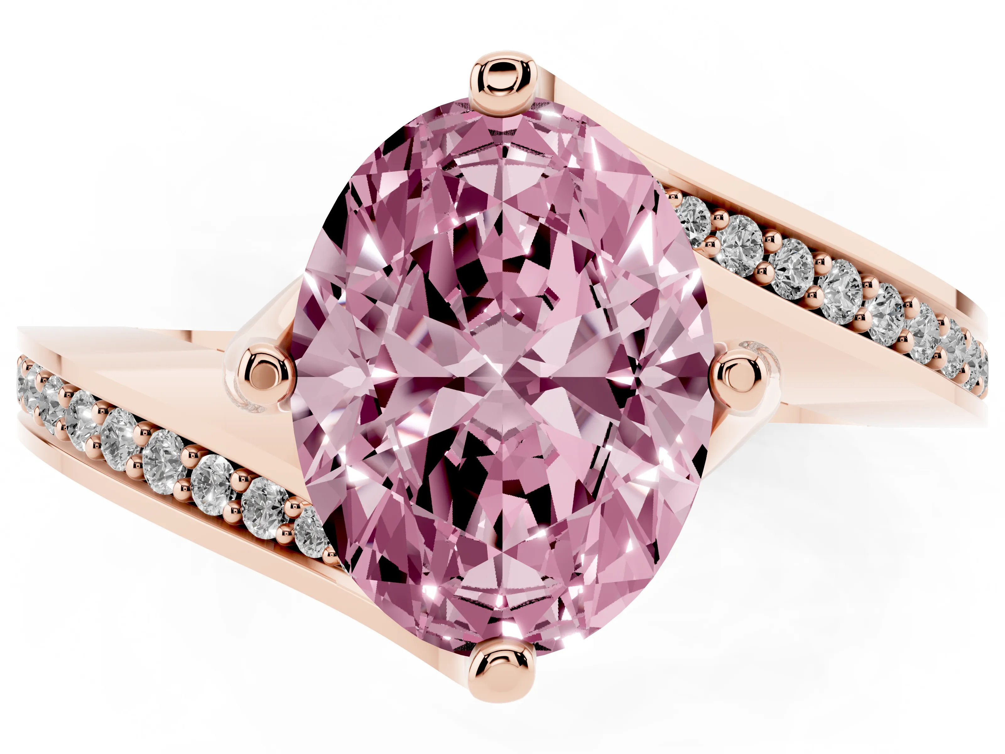 Fancy Pink Oval Cut Diamond Solitaire Ring Set in Rose gold with Intertwined Pavé Twist Band