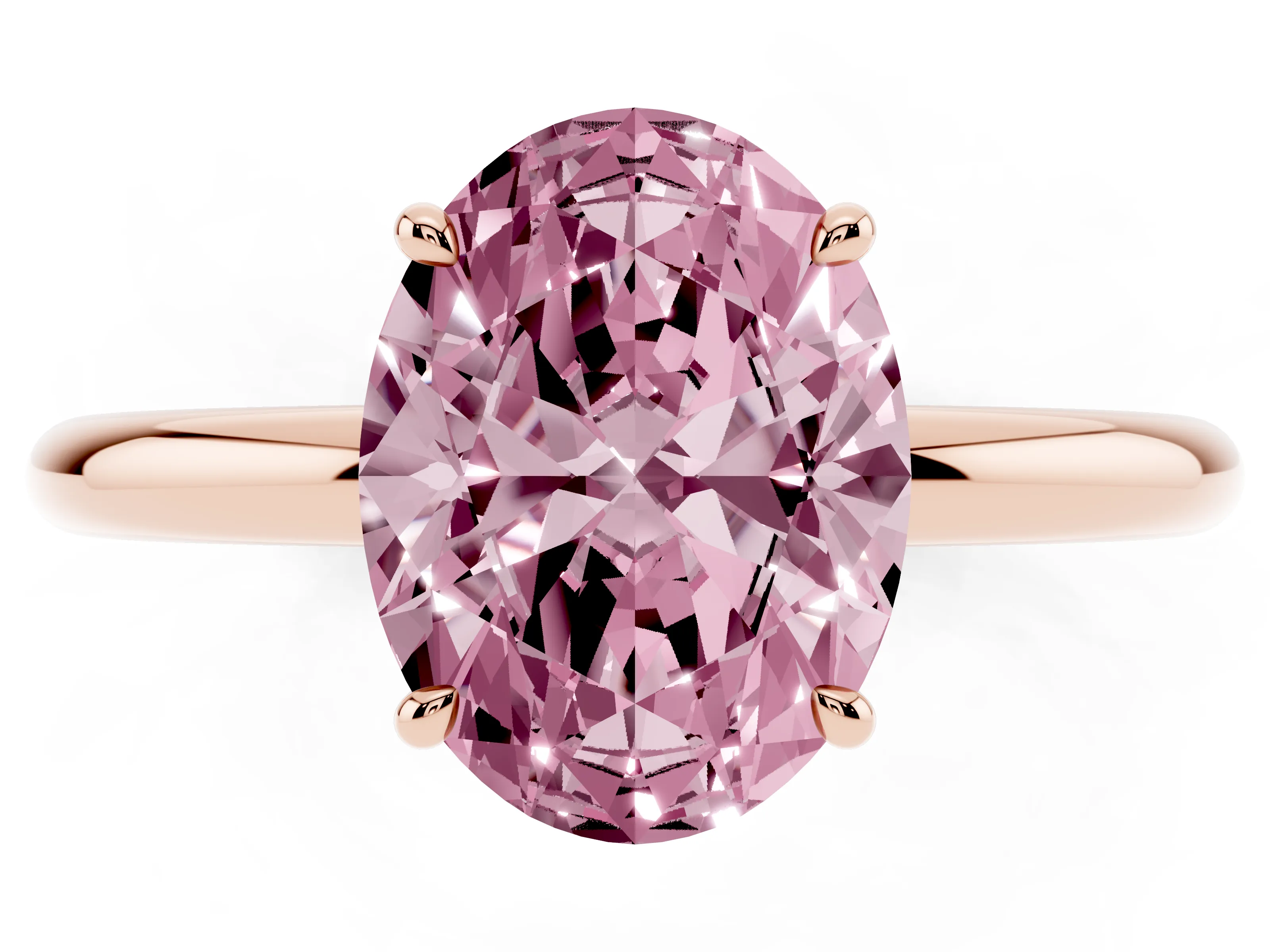 Fancy Pink Oval Cut Diamond Solitaire Ring Set in Rose gold with Thin Band and Prong Setting