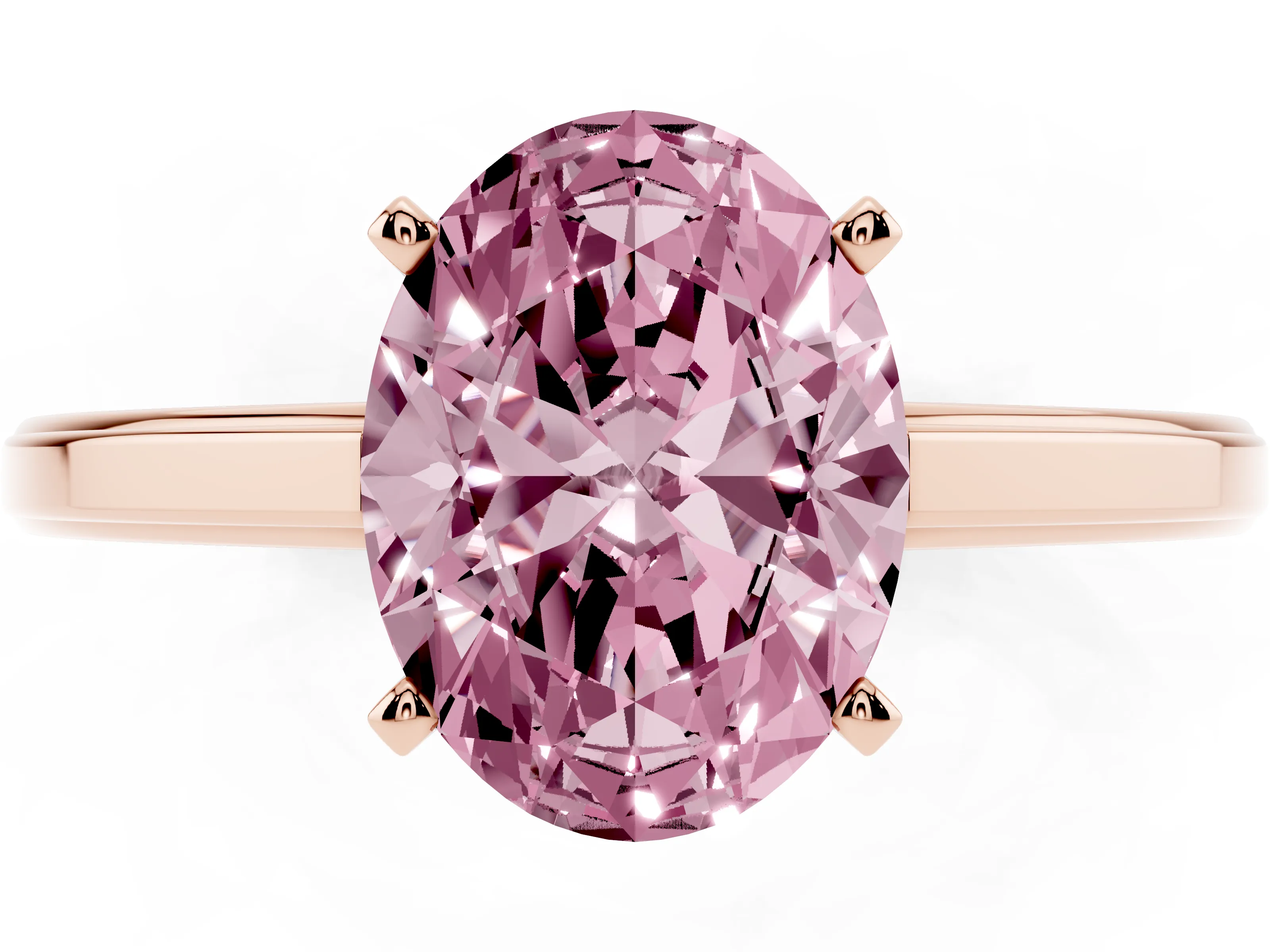 Fancy Pink Oval Cut Diamond Solitaire Ring Set in Rose gold with Prong Setting and Classic Band