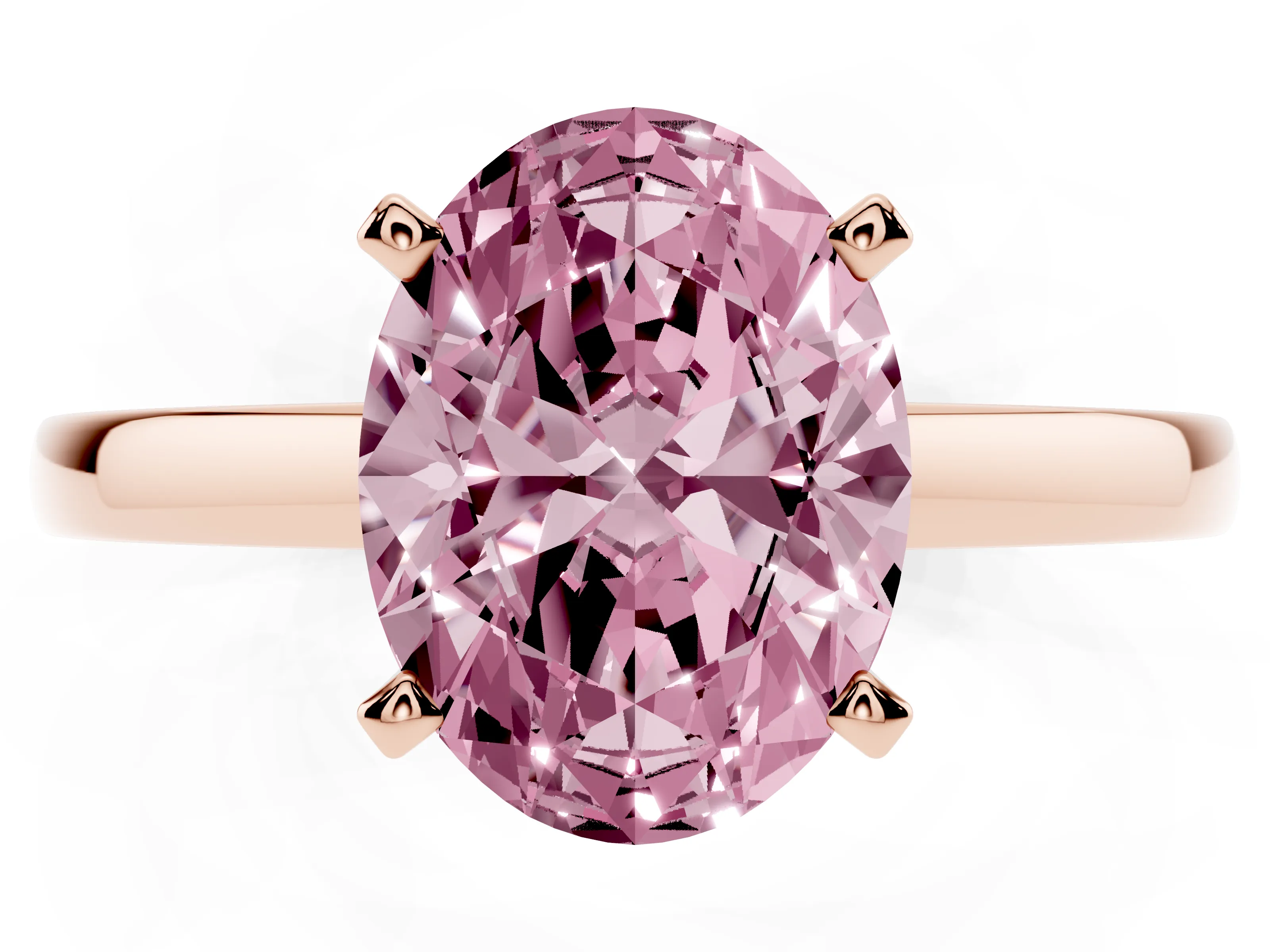 Fancy Pink Oval Cut Diamond Solitaire Engagement Ring Set in Rose gold with Prong Setting on a Classic Band