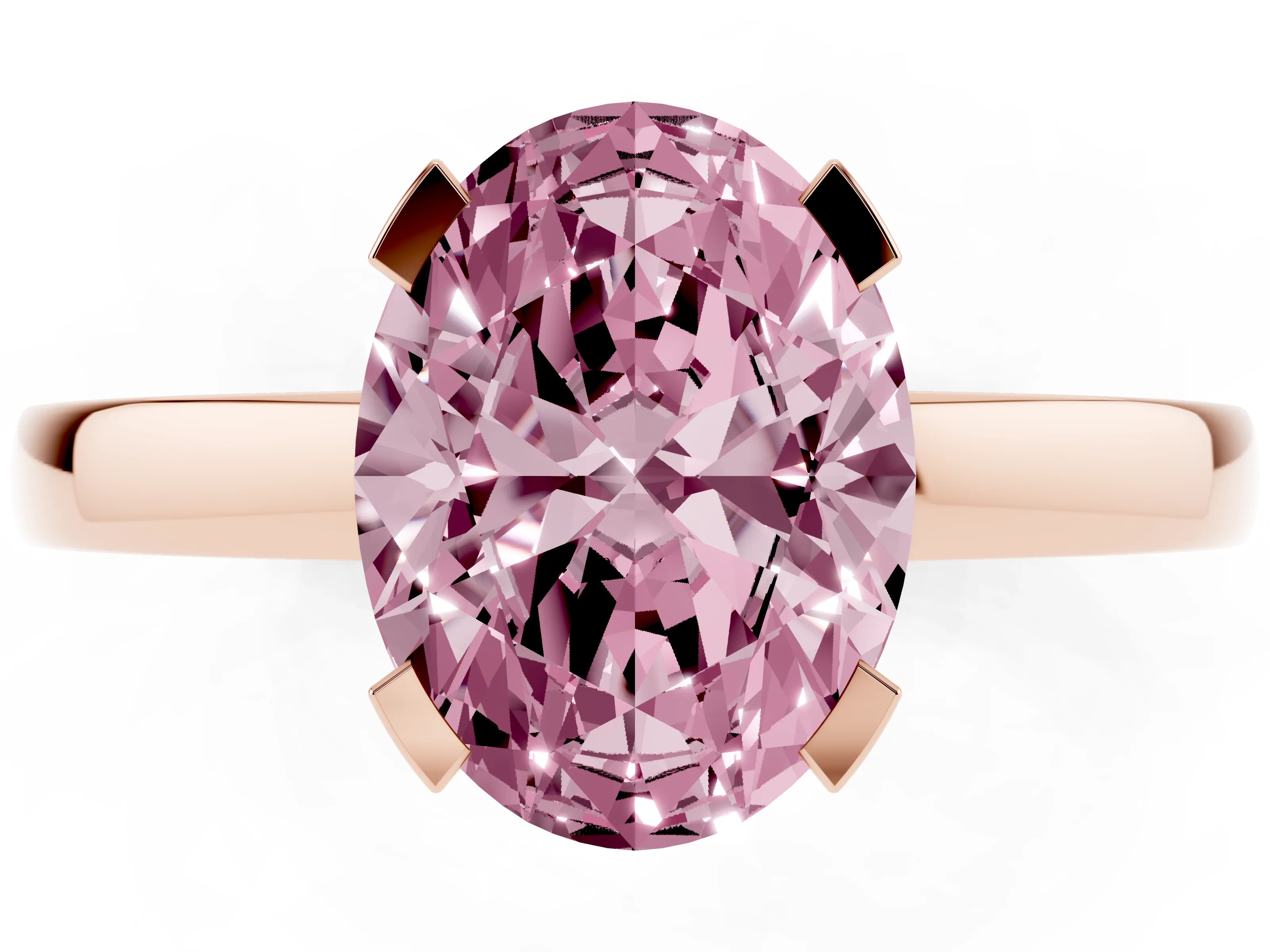 Fancy Pink Oval Cut Diamond Solitaire Ring Set in Rose gold with Prong Head and Smooth Polished Band