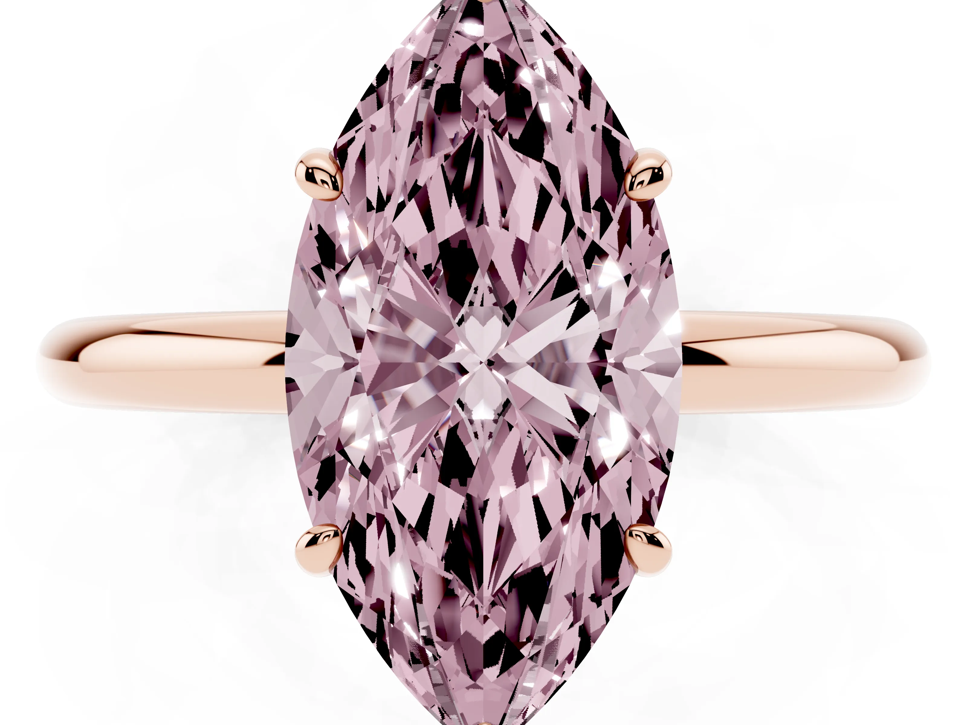 Fancy Pink Oval Cut Diamond Solitaire Ring Set in Rose gold with Prong Setting on a Polished Plain Band