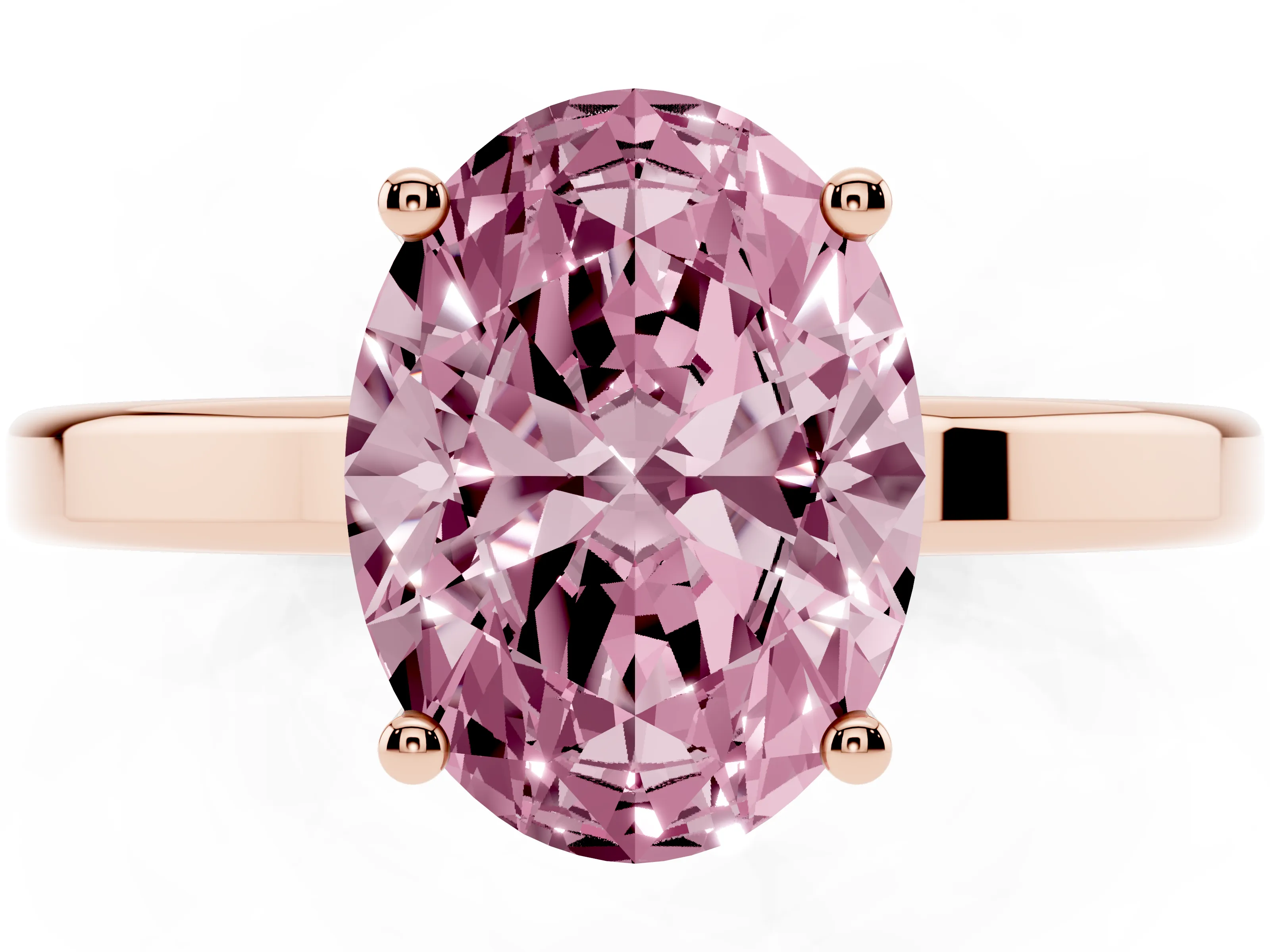 Fancy Pink Oval Cut Diamond Solitaire Engagement Ring Set in Rose gold with Prong Setting on a Plain Band