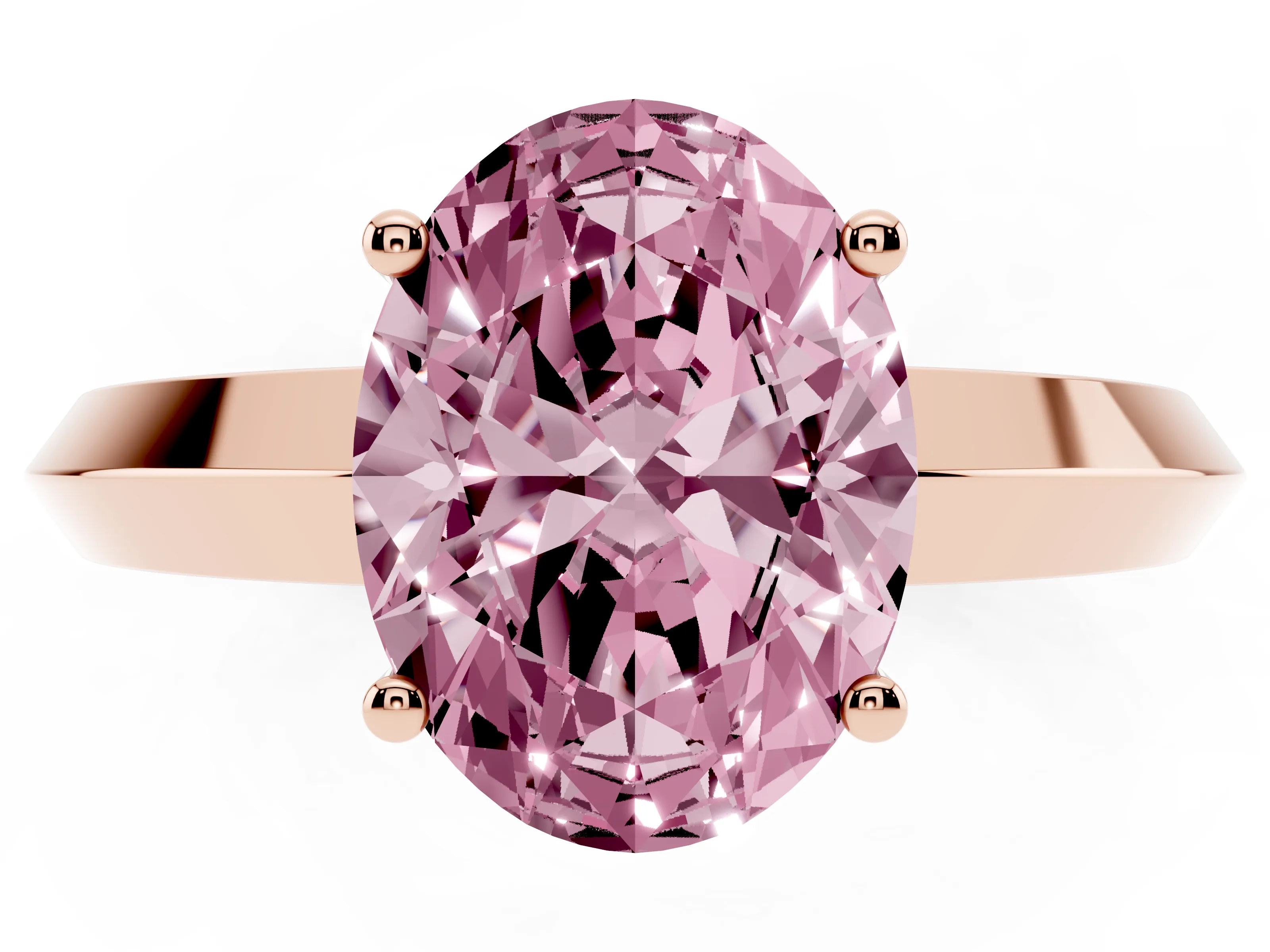 Fancy Pink Oval Cut Diamond Solitaire Engagement Ring Set in Rose gold with Flat Band and Prong Setting