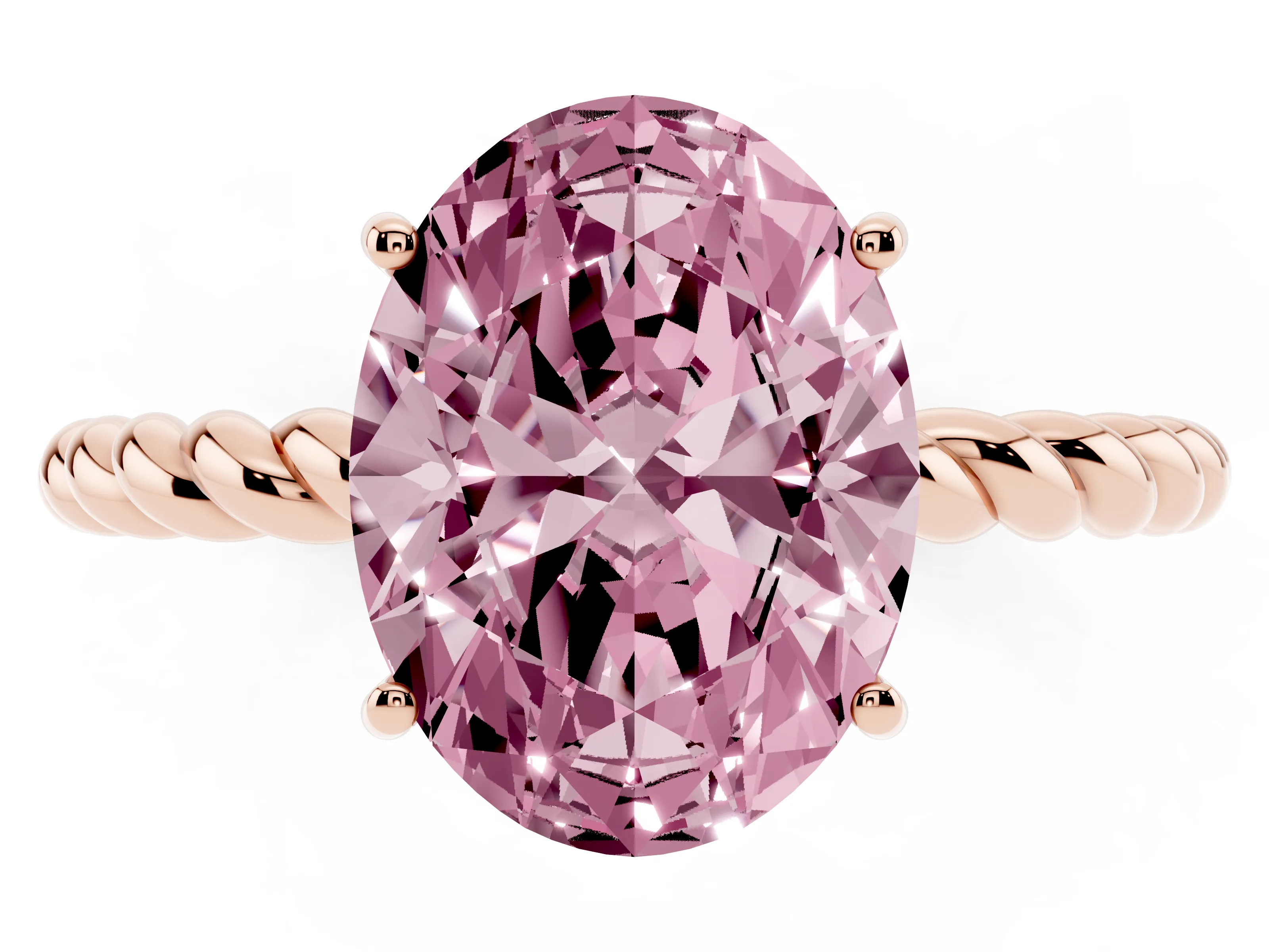 Fancy Pink Oval Cut Diamond Solitaire Ring Set in Rose gold with Twist Band and Prong Setting