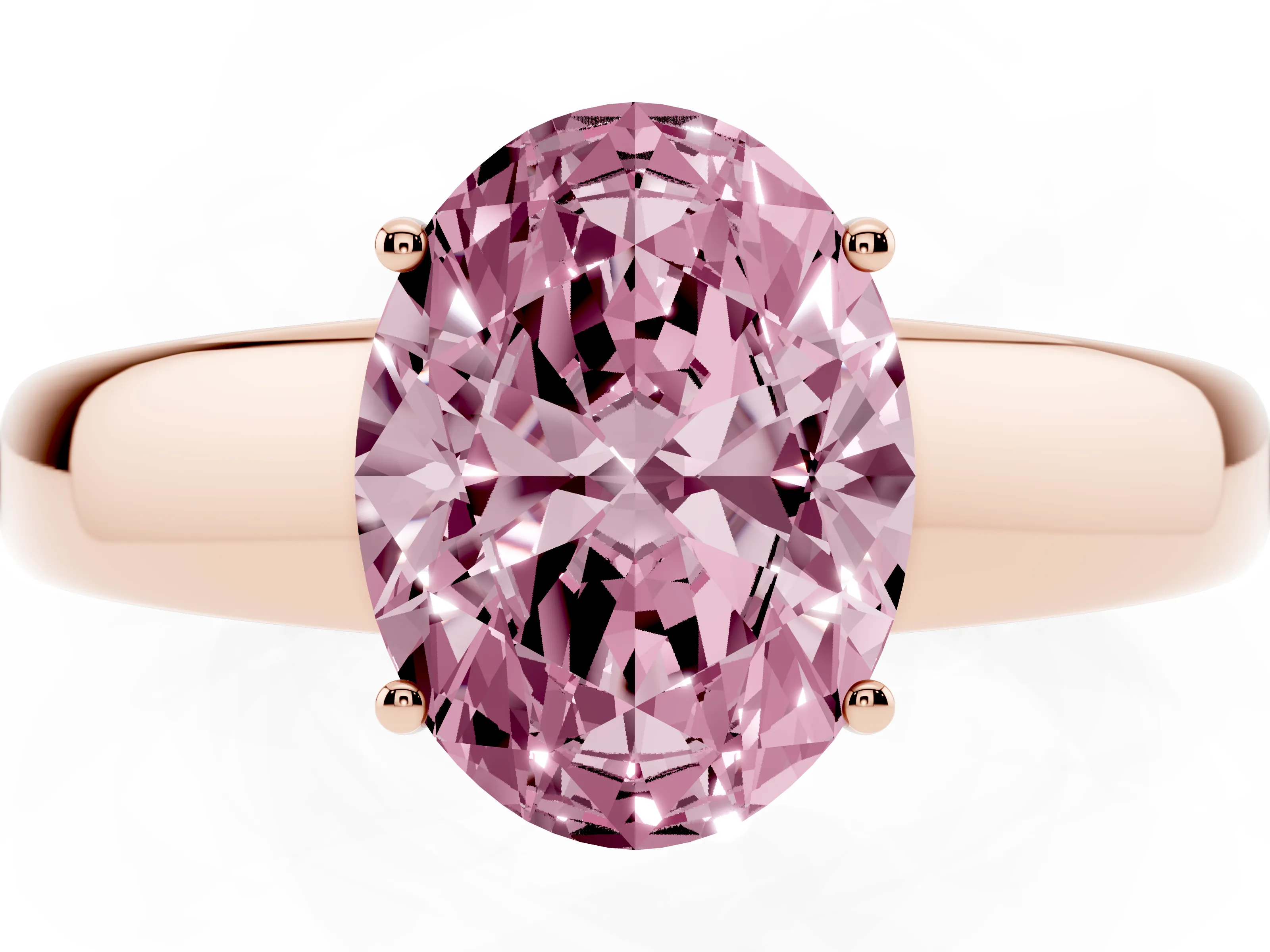 Fancy Pink Oval Cut Diamond Solitaire Ring Set in Rose gold with Tapered Band and Prong Setting