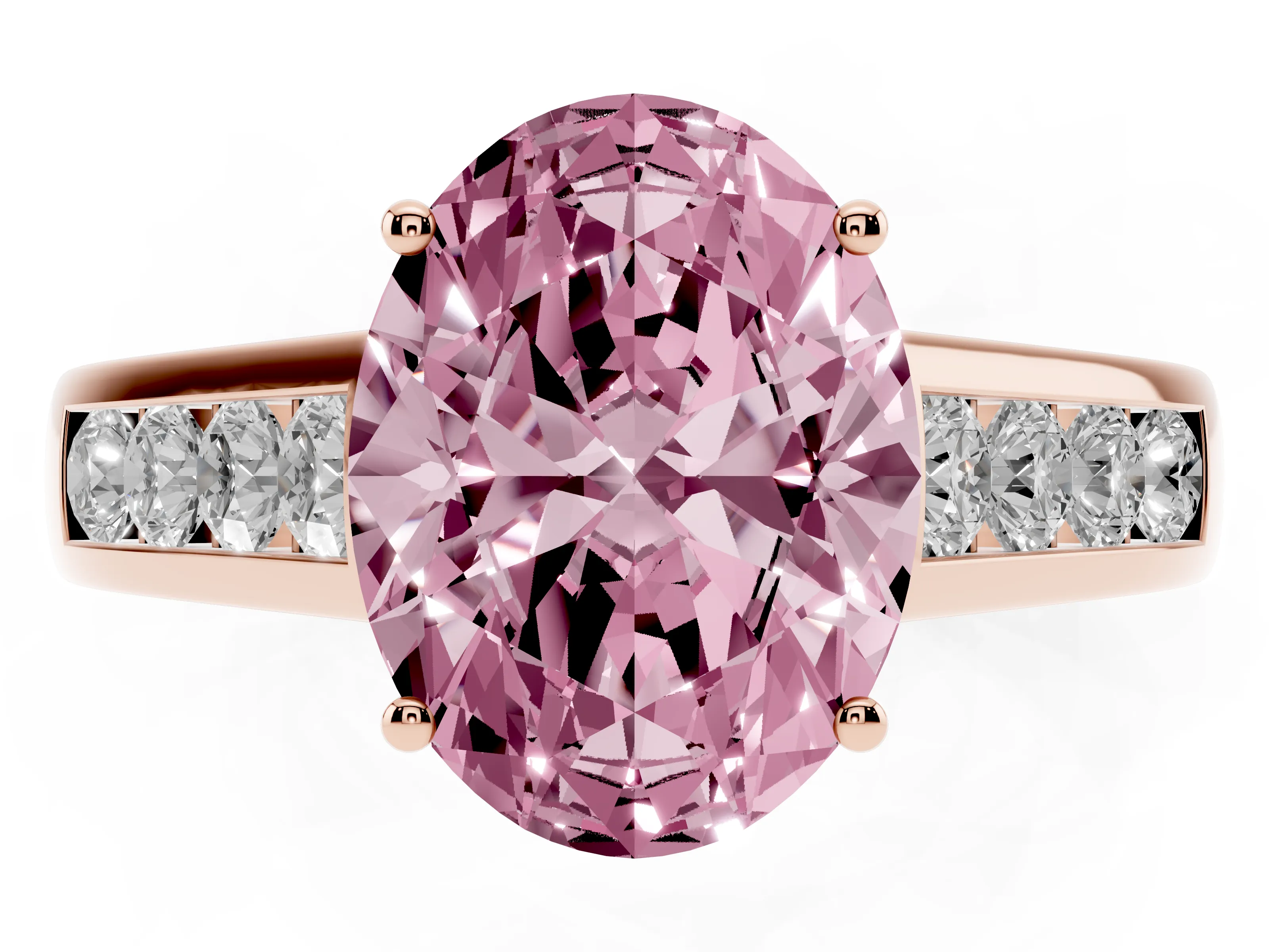 Oval Cathedral Channel Set Engagement Ring Setting for a Fancy Pink Lab-Grown Diamond | Rose Gold