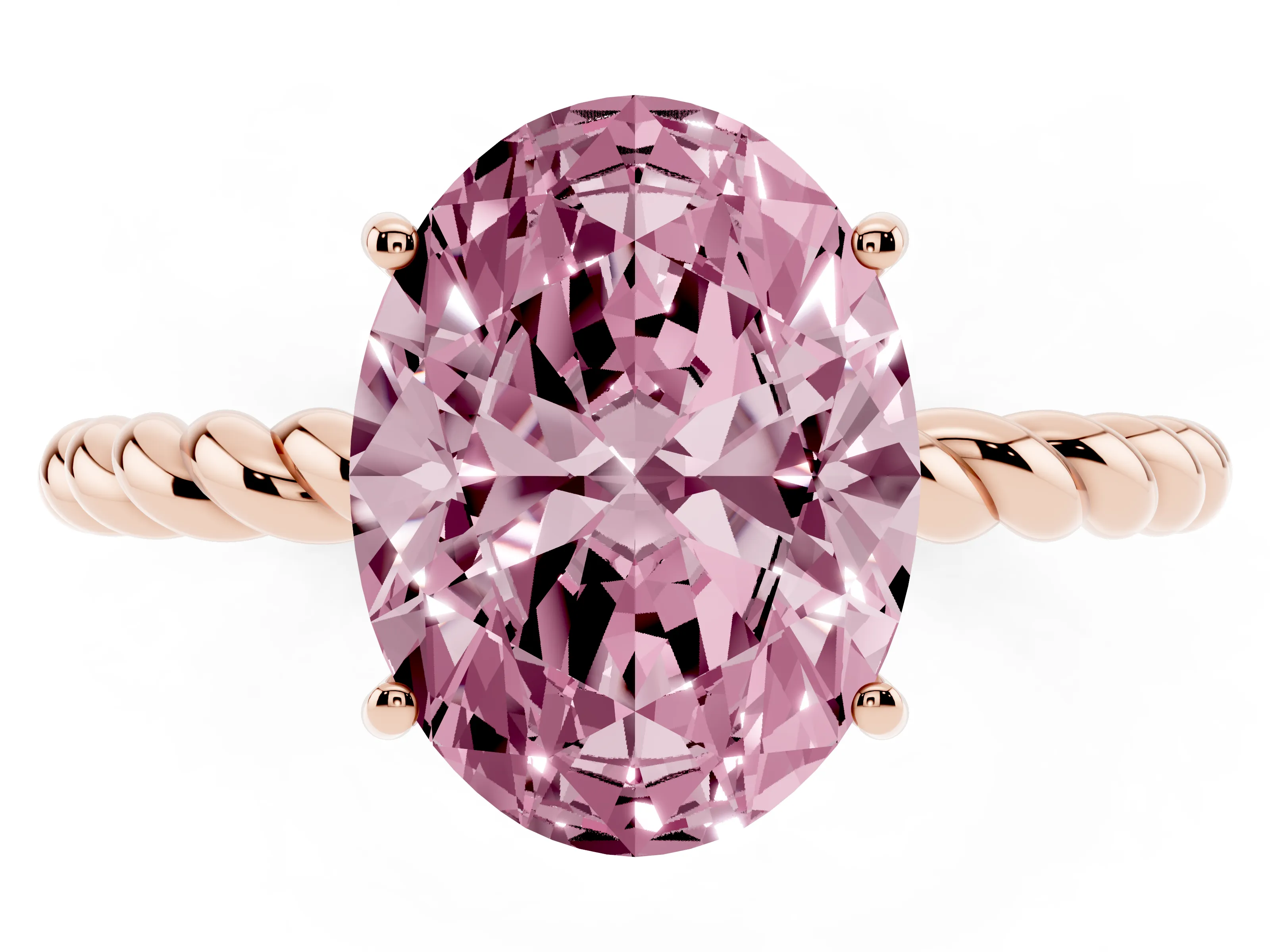 Fancy Pink Oval Cut Diamond Solitaire Twisted Band Ring Set in Rose gold with Prong Solitaire Setting