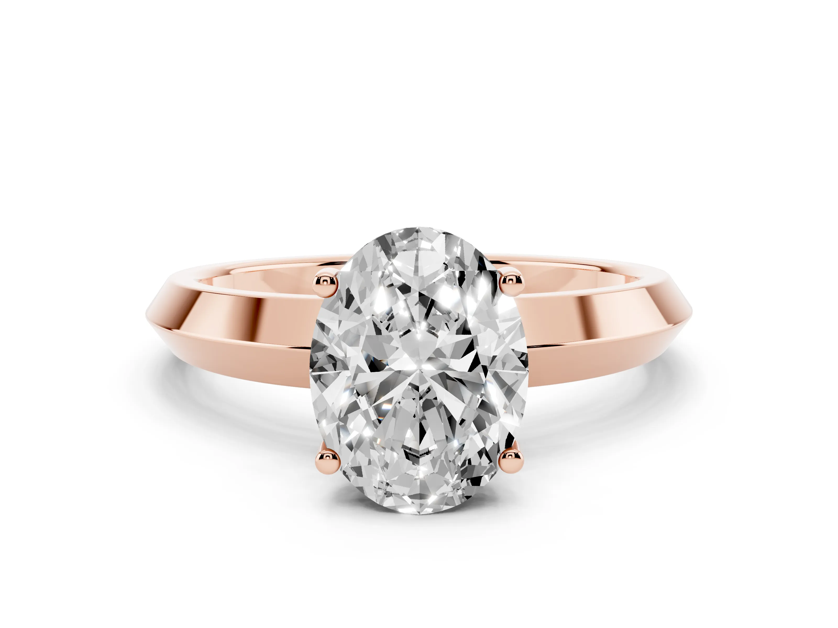 Oval Cut Diamond Solitaire Engagement Ring Set in Rose gold with Flat Band and Prong Setting