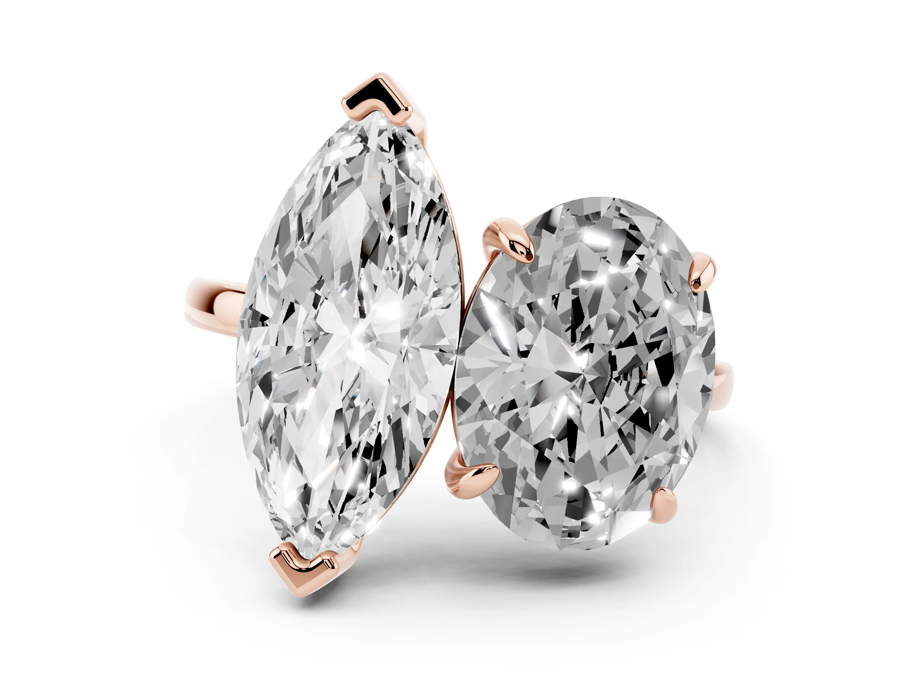 Oval and Marquise Toi Moi Ring Set in Rose gold with Prong Setting and Plain Band