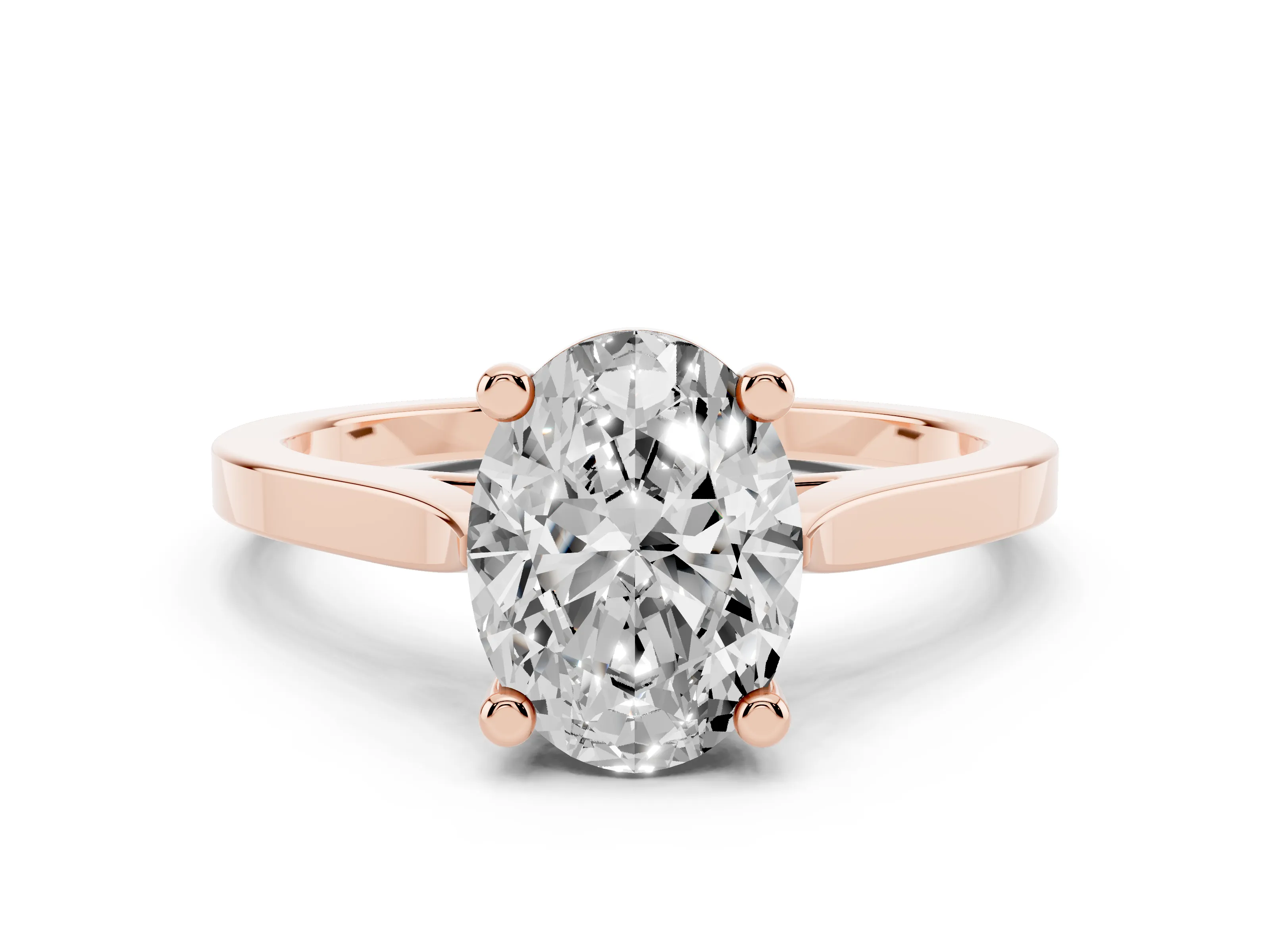 Oval Cut Diamond Solitaire Ring Set in Rose gold with Prong Setting and Tapered Band