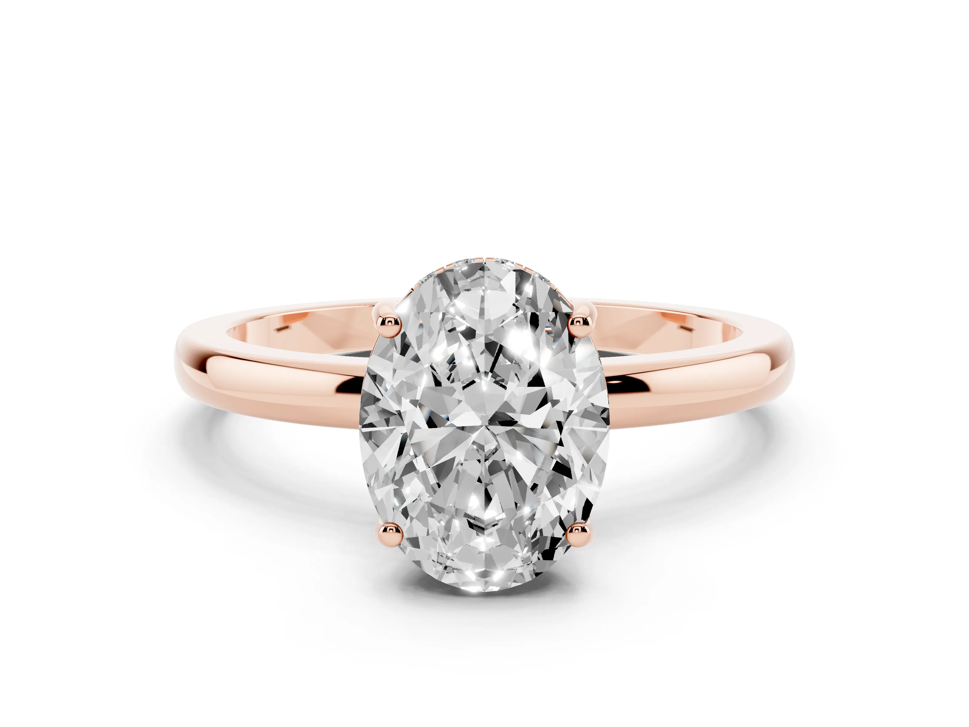 Oval Cut Diamond Solitaire Ring Set in Rose gold with Plain Band and Prong Setting