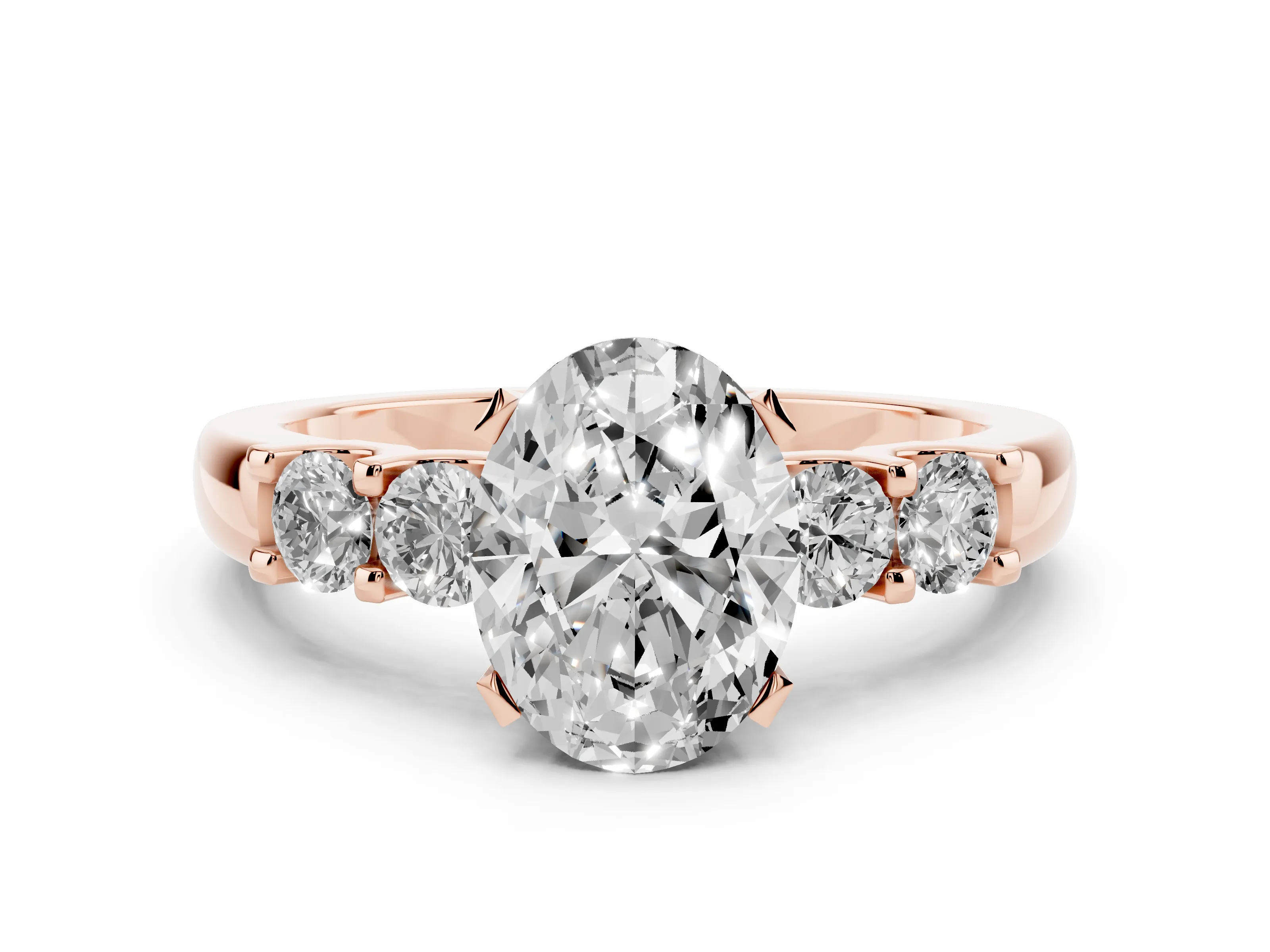 Oval Cut Diamond Five-Stone Prong Set Engagement Ring Set in Rose gold with Channel Band