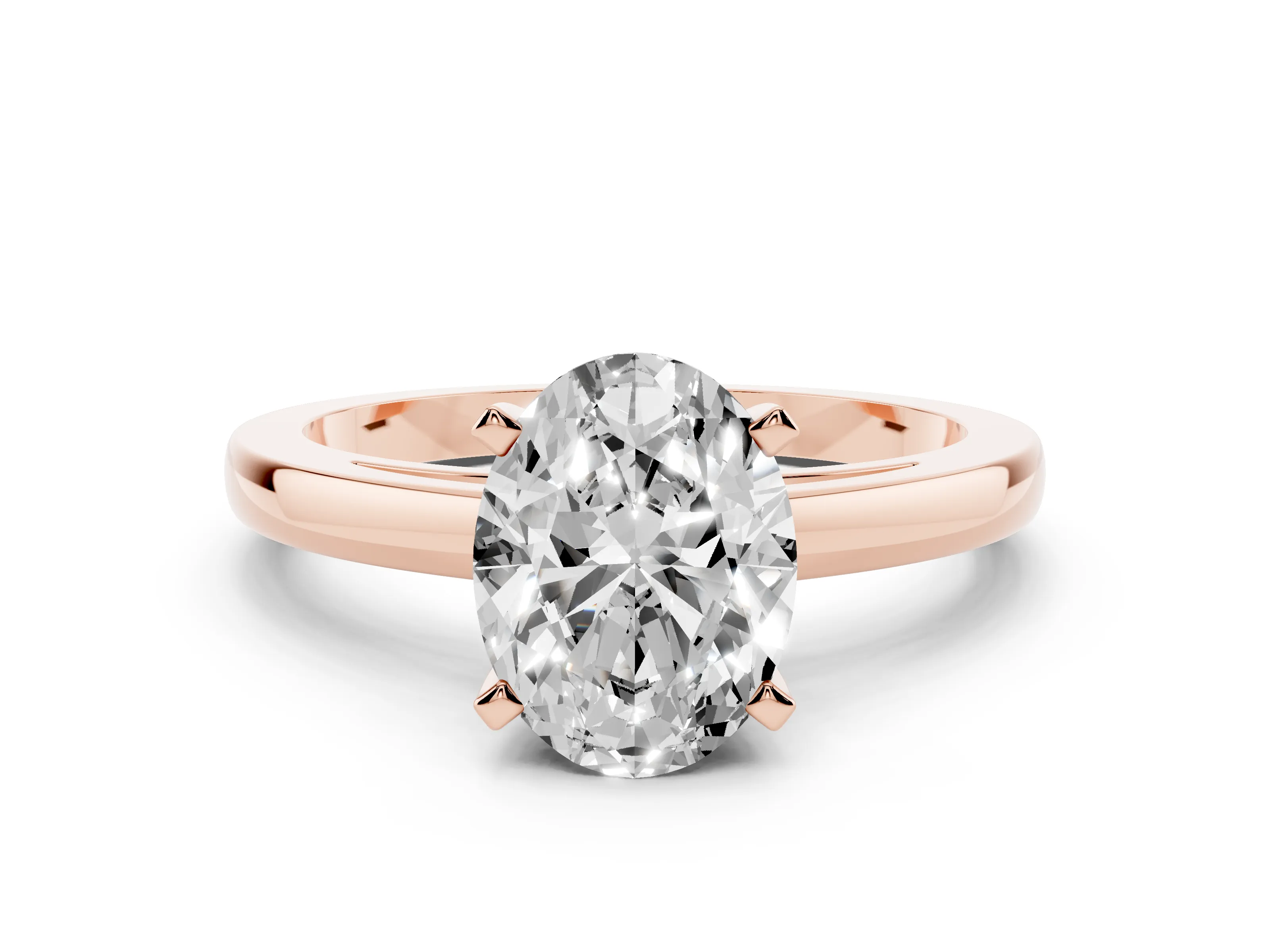 Oval Cut Diamond Solitaire Engagement Ring Set in Rose gold with Prong Setting on a Classic Band
