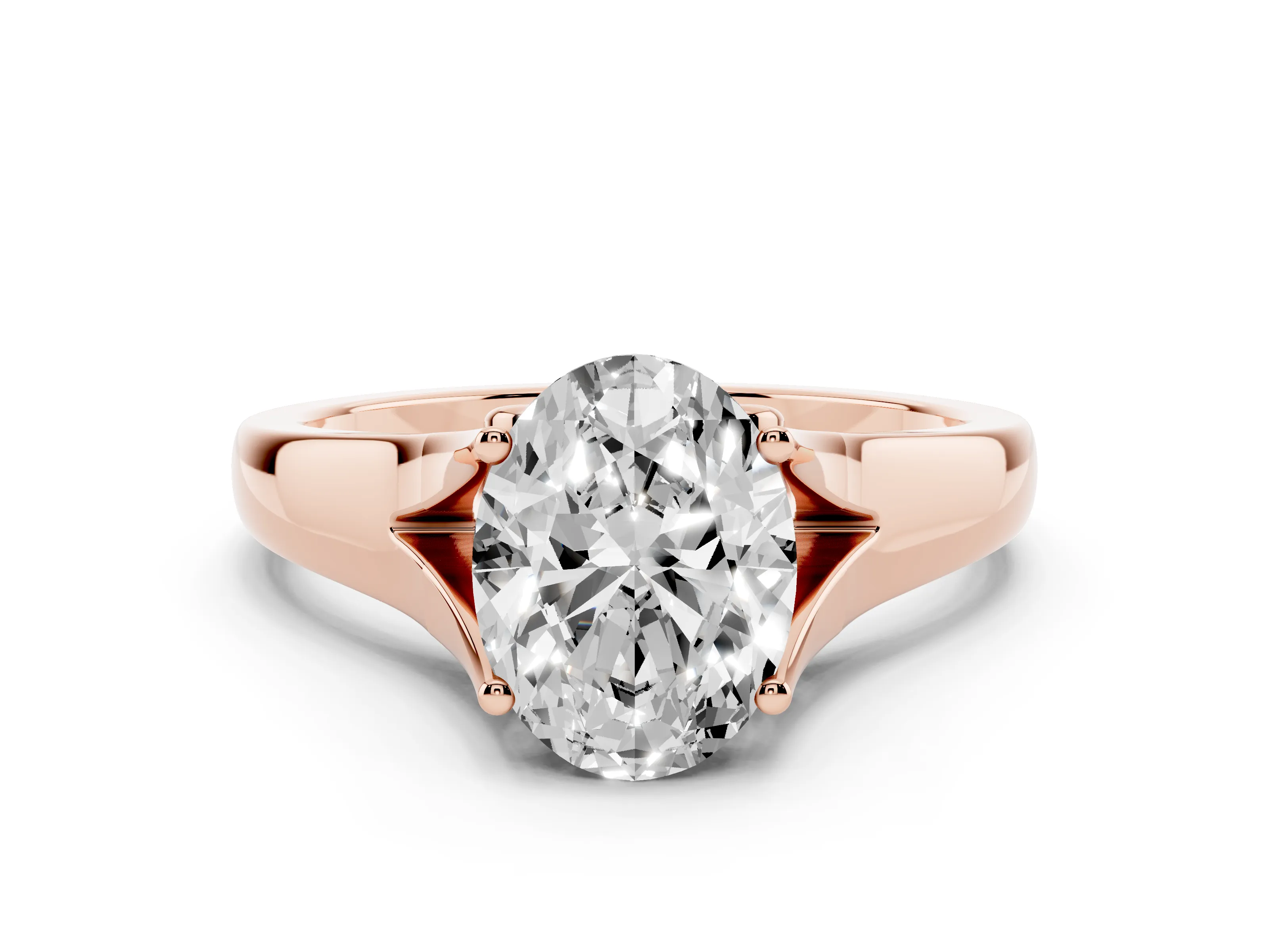 Oval Cut Diamond Solitaire Ring Set in Rose gold with Arched Cathedral Band and Prong Setting