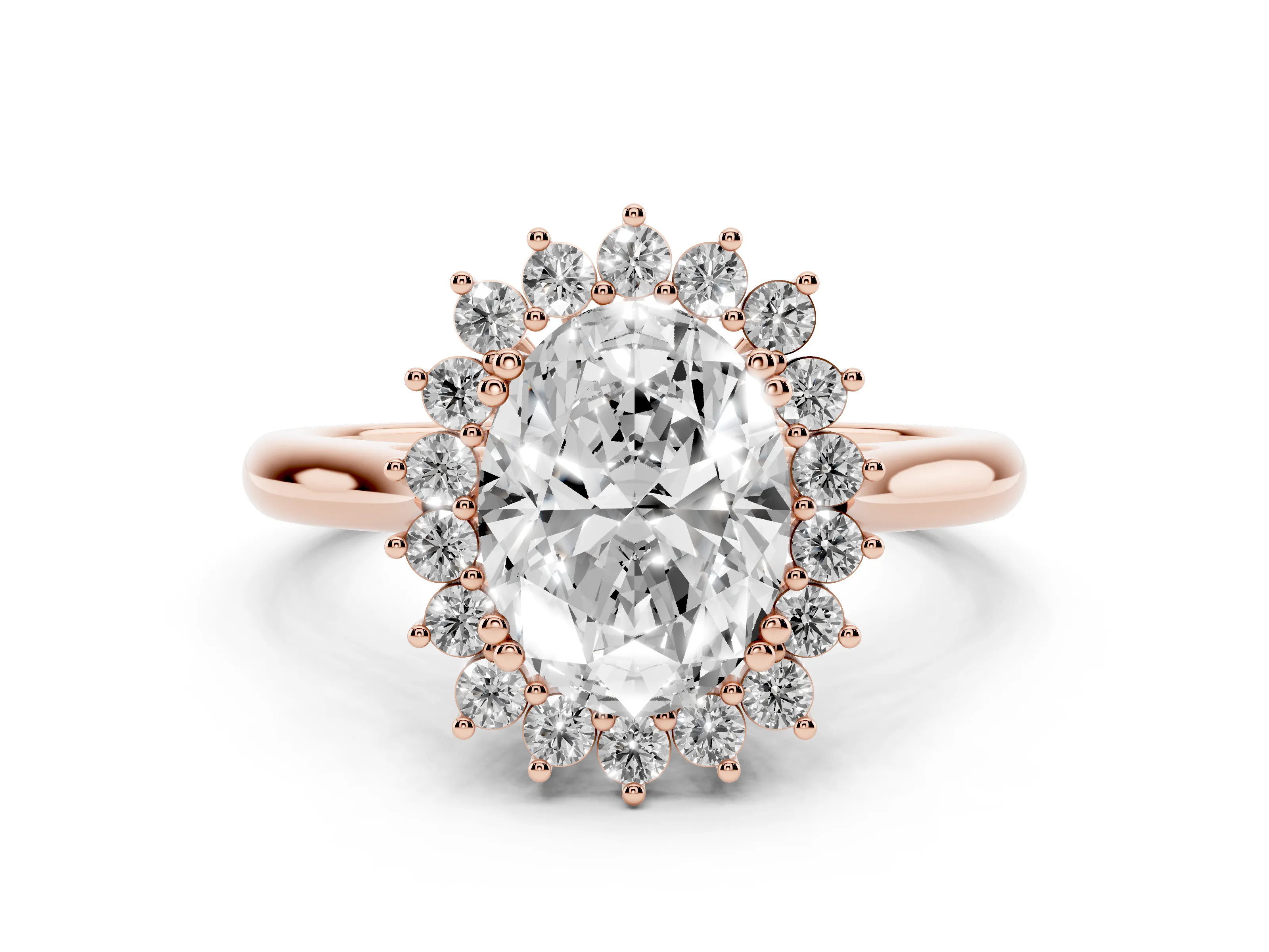 Oval Cut Diamond Halo Ring Set in Rose gold with Plain Solitaire Band and Prong Setting