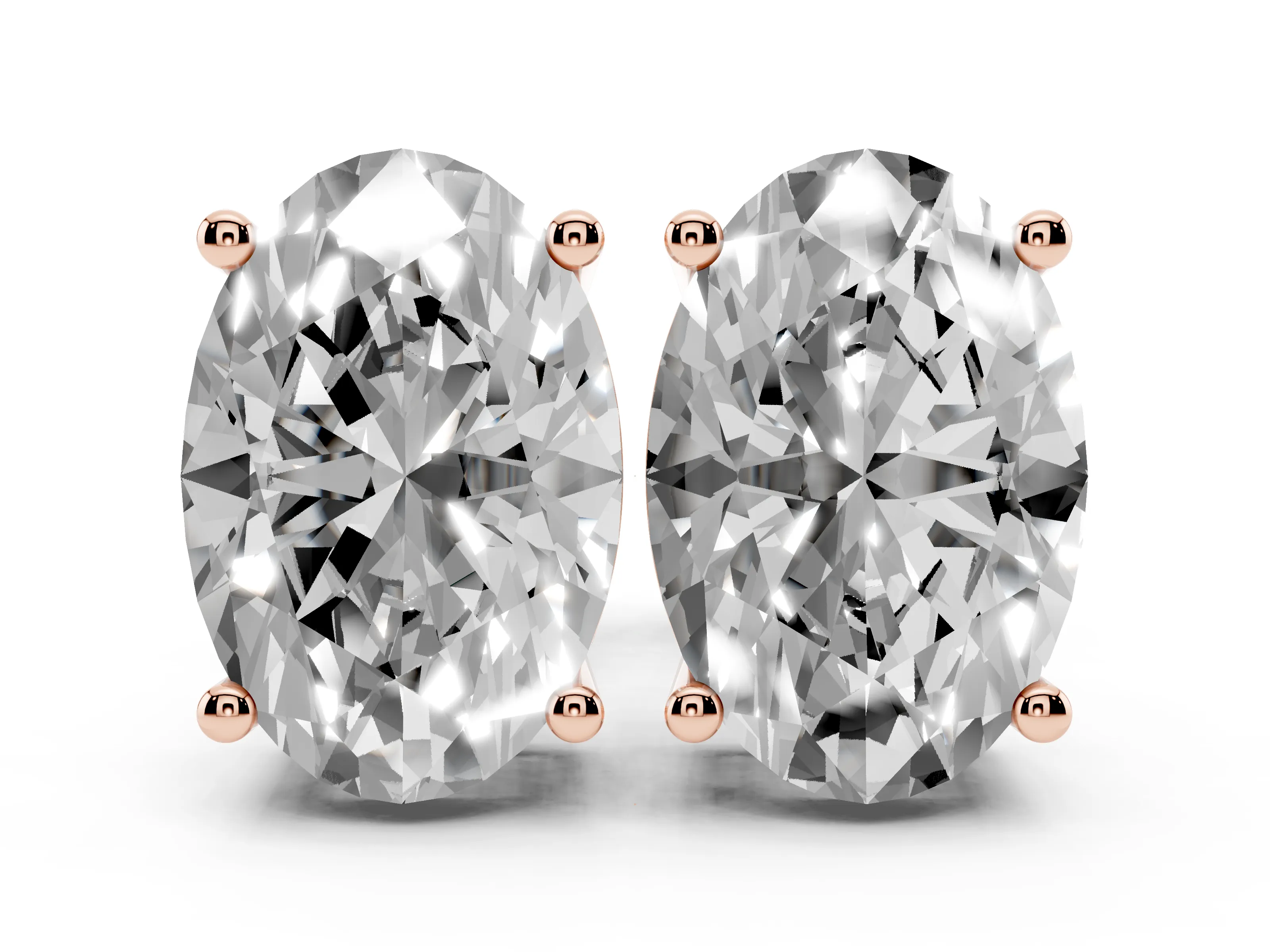 Oval Cut Diamond Solitaire Stud Earrings Set in Rose gold with Basket Setting