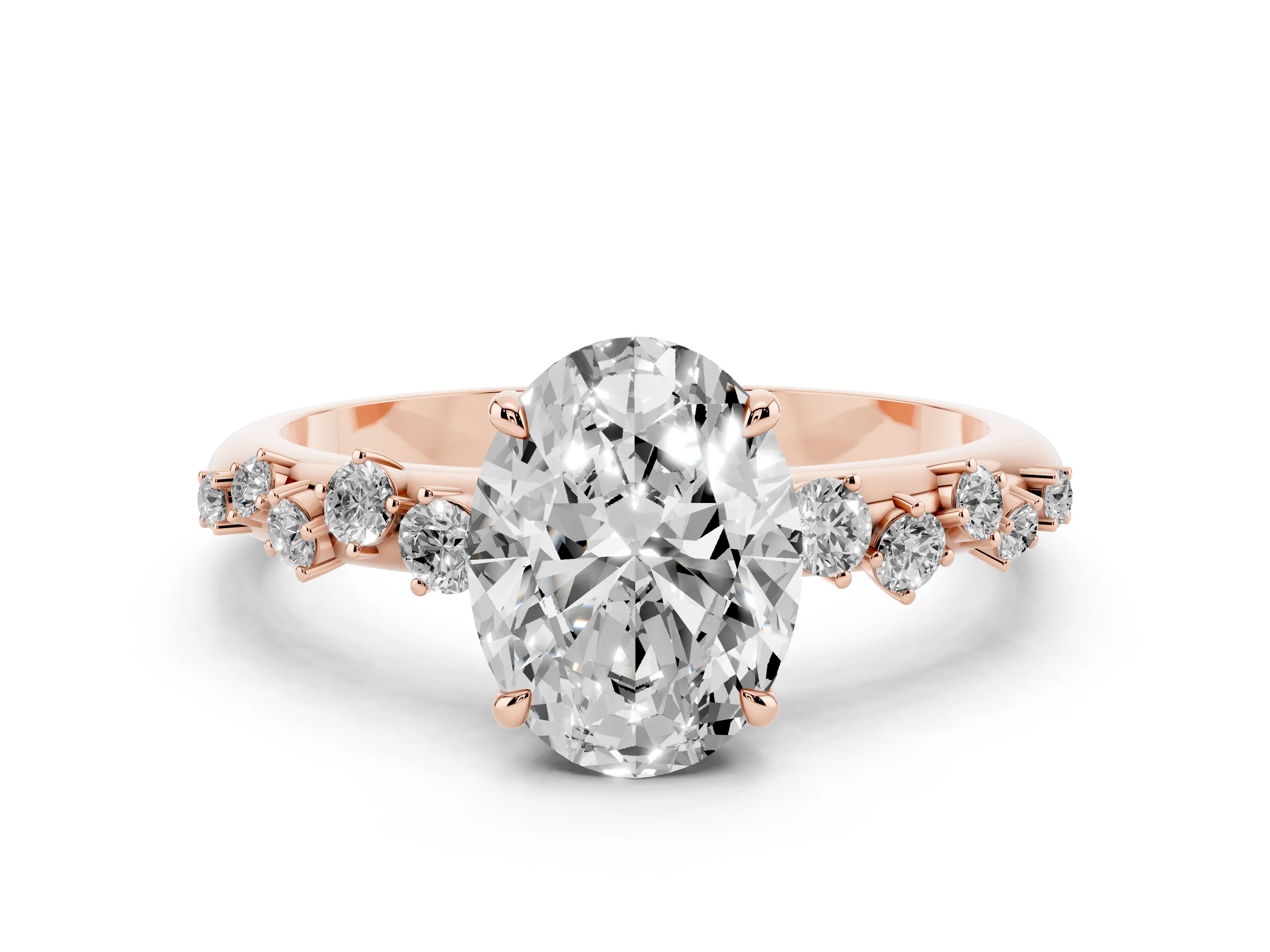 Oval Cut Diamond Cluster Solitaire Ring Set in Rose gold with Prong Setting