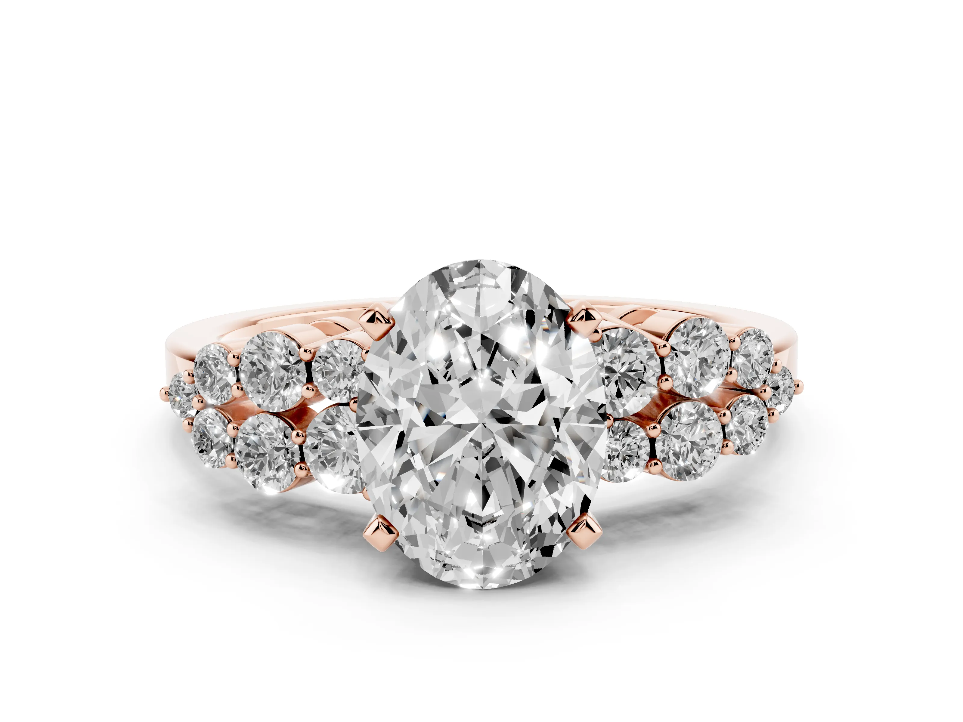 Oval Cut Diamond Cluster Engagement Ring Set in Rose gold with Pavé Band and Prong Setting