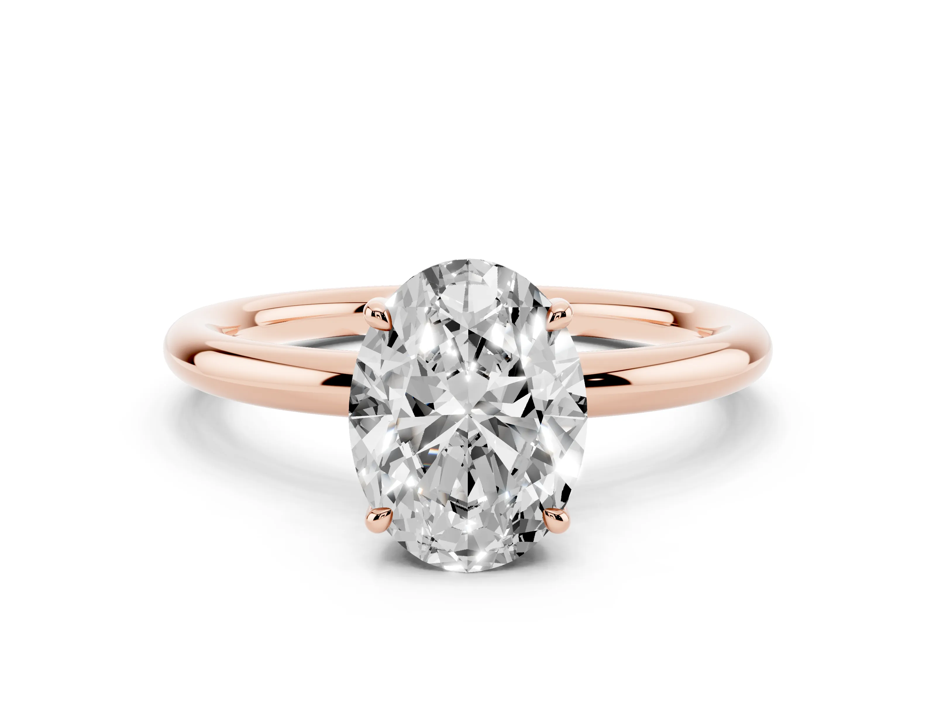 Oval Cut Diamond Solitaire Ring Set in Rose gold with Thin Band and Prong Setting