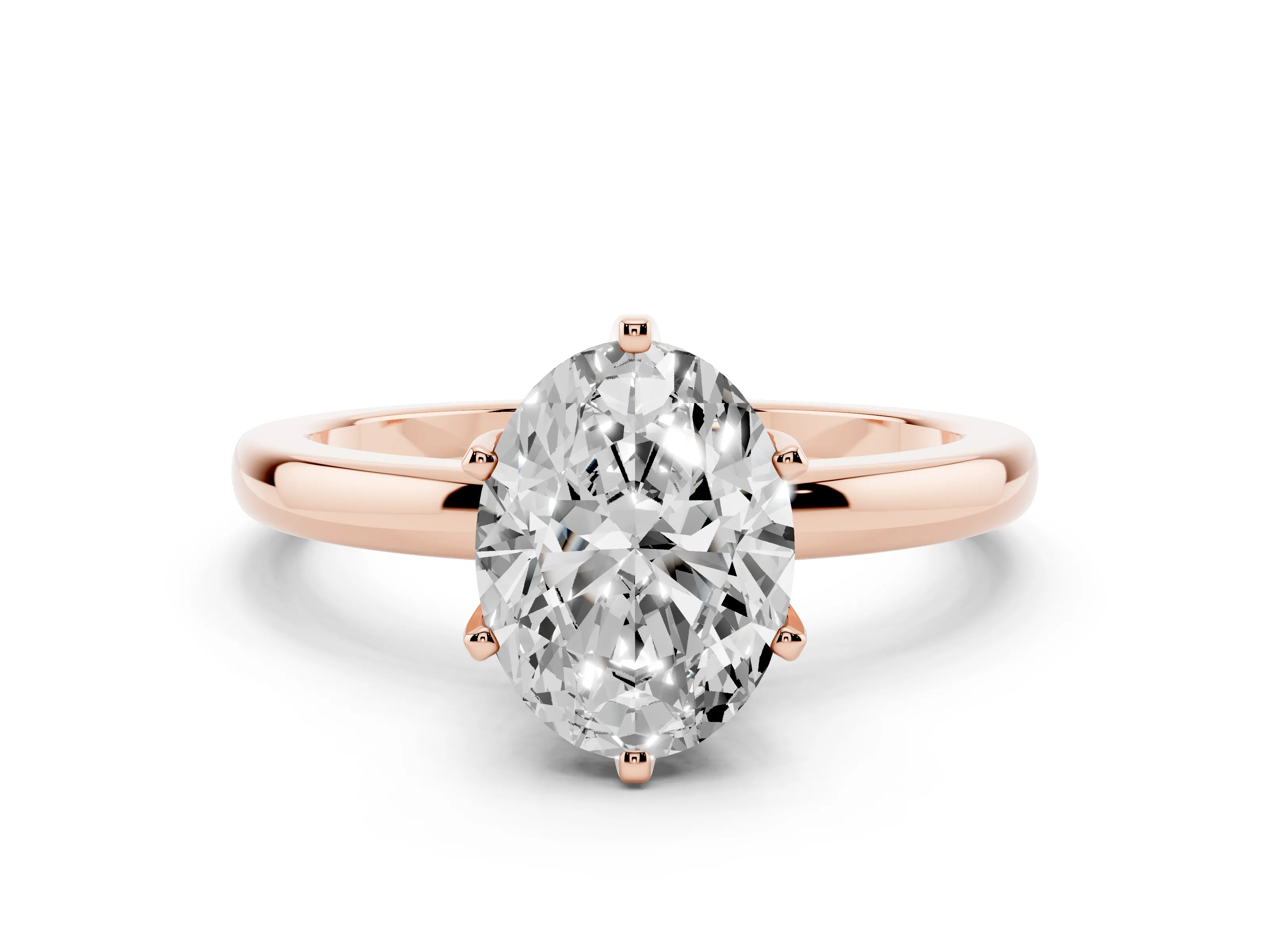 Oval Cut Diamond Solitaire Ring Set in Rose gold with Raised Prong Setting on a Classic Band