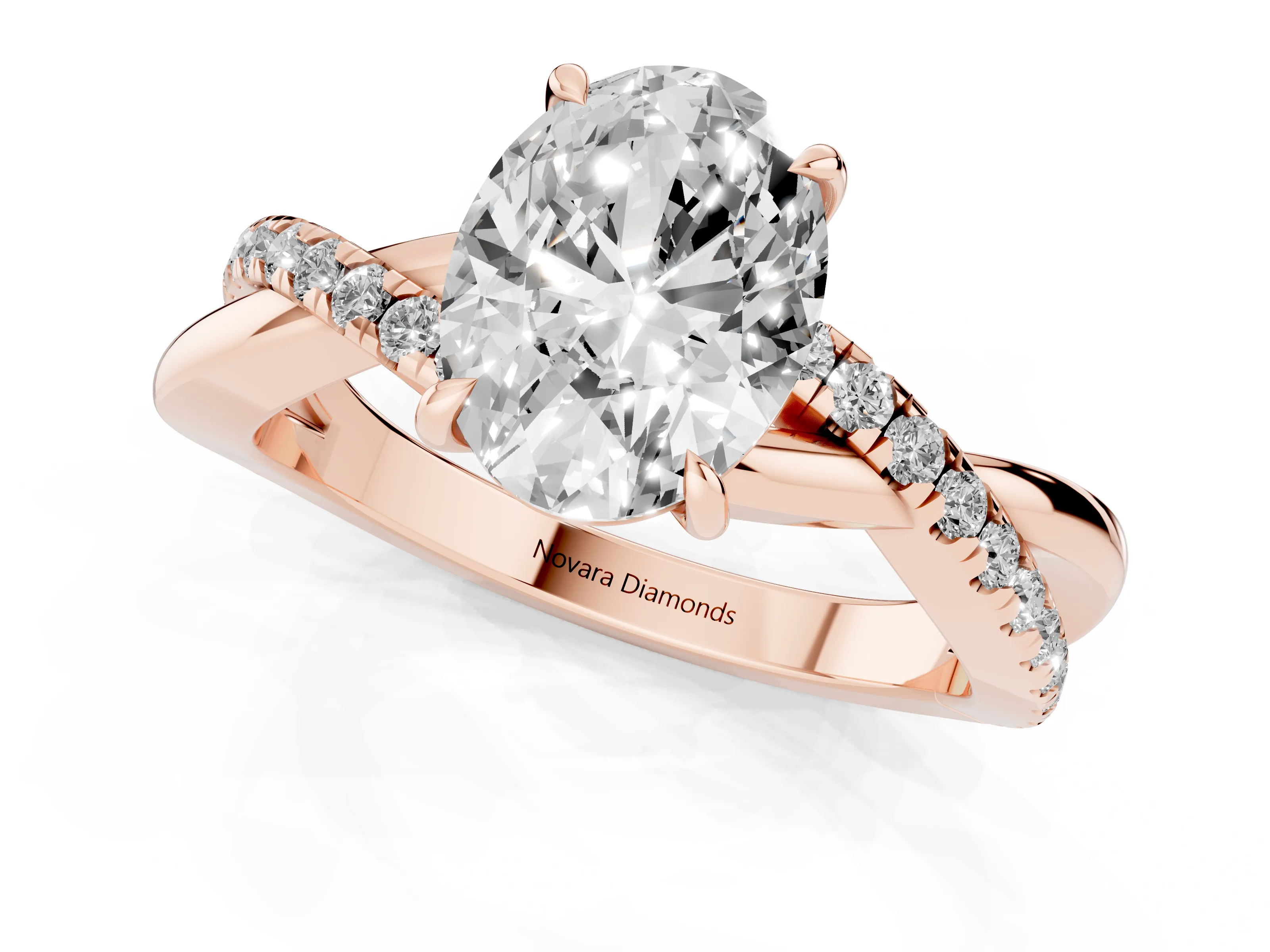 Oval Cut Diamond Twisted Pavé Band Ring Set in Rose gold with Prong Setting