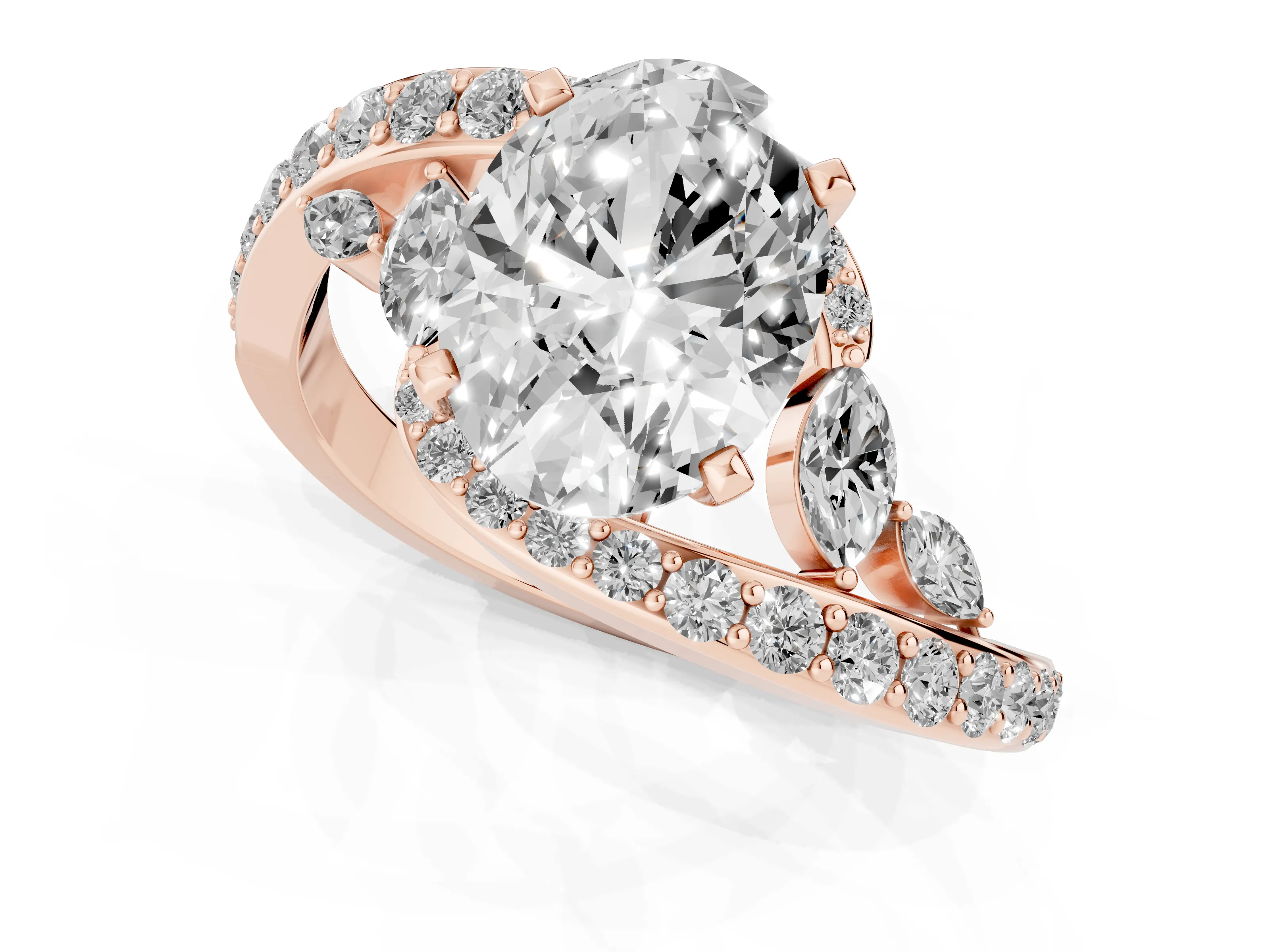 Oval Cut Diamond Solitaire Ring Set in Rose gold with Pavé Twist Band and Secure Prong Setting
