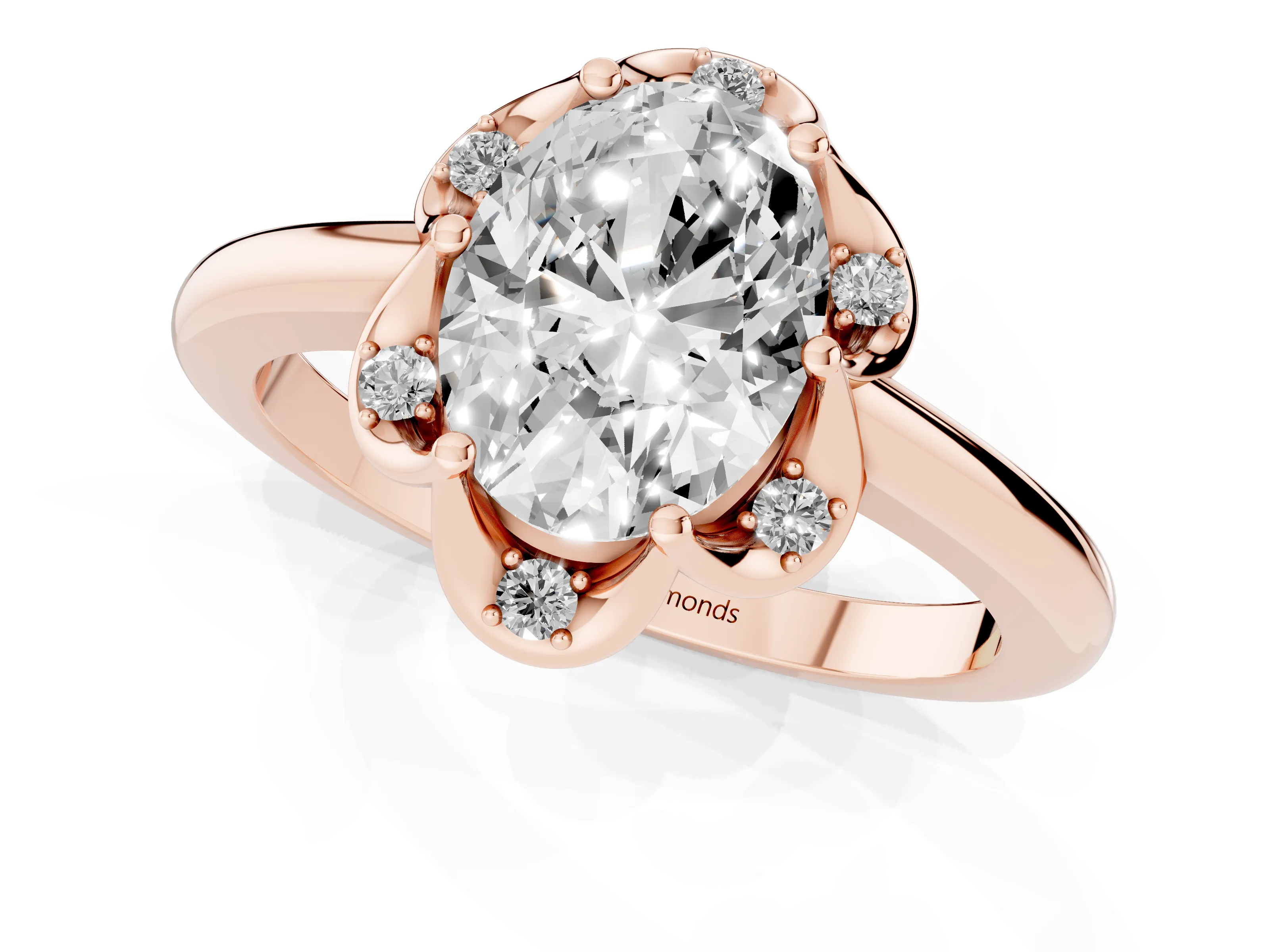 Oval Cut Diamond Round Cluster Halo Ring Set in Rose gold with Solitaire Band and Prong Setting