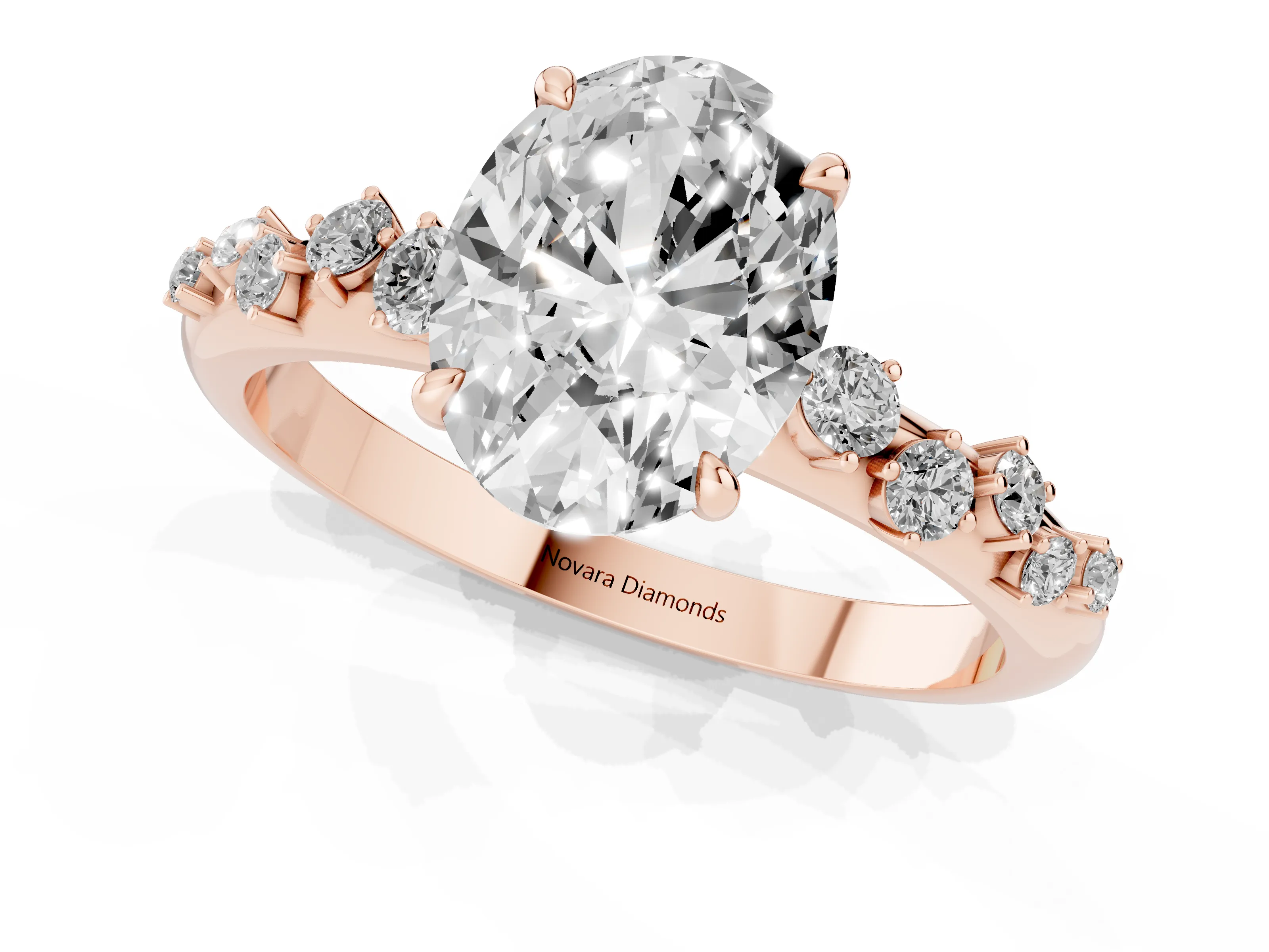 Oval Cut Diamond Cluster Solitaire Ring Set in Rose gold with Prong Setting